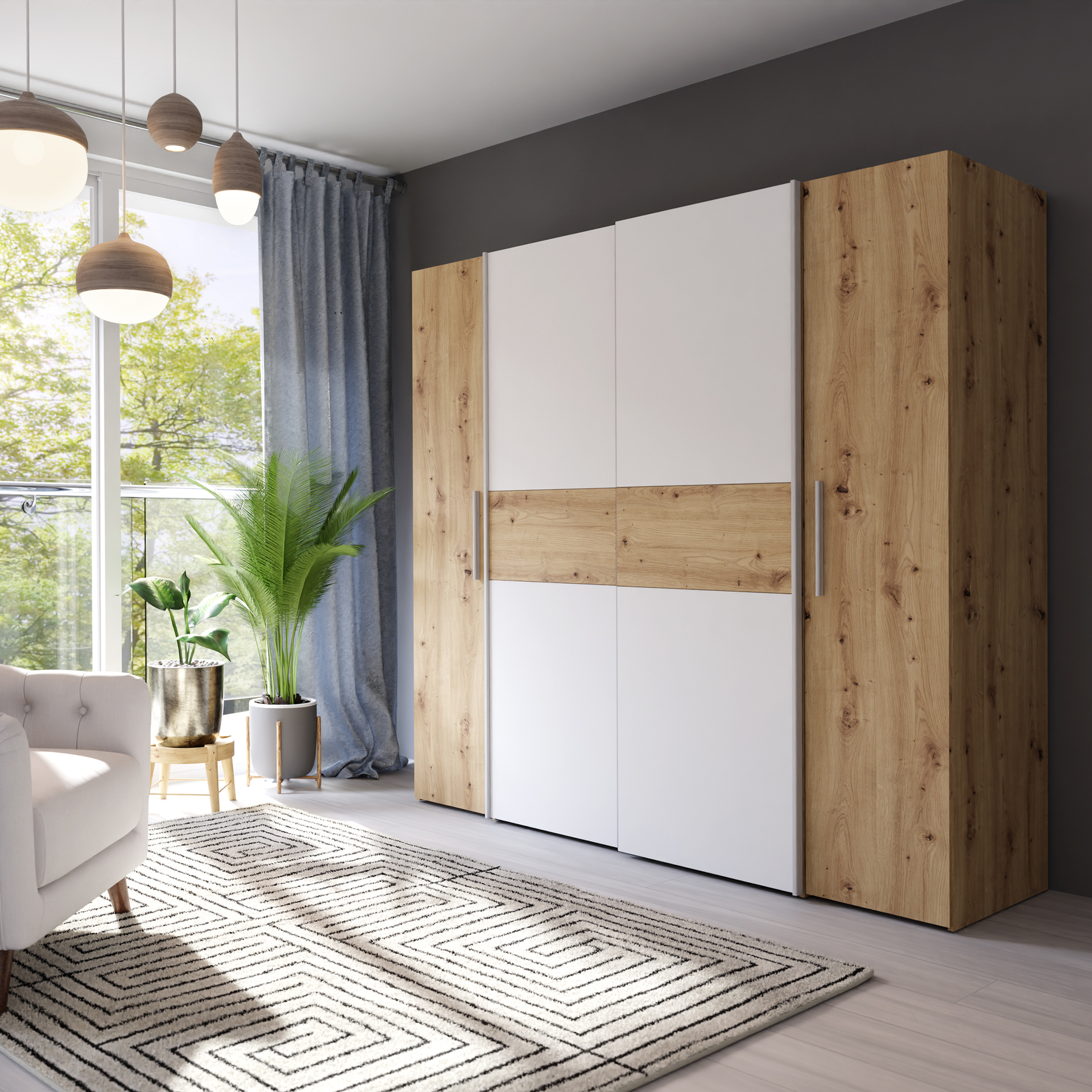 Drehtürenschrank Kaktus 4-türig Eichefarben 61.6*200*190.5 Drehtürenschrank Kaktus 4-türig Eichefarben 61.6*200*190.5