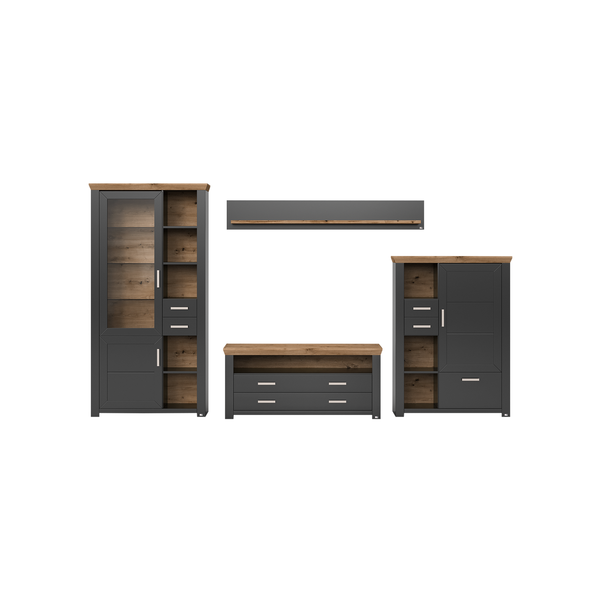 set one by Musterring Wohnwand York 4-teilig Grau 51.2*370*206.6 set one by Musterring Wohnwand York 4-teilig Grau 51.2*370*206.6