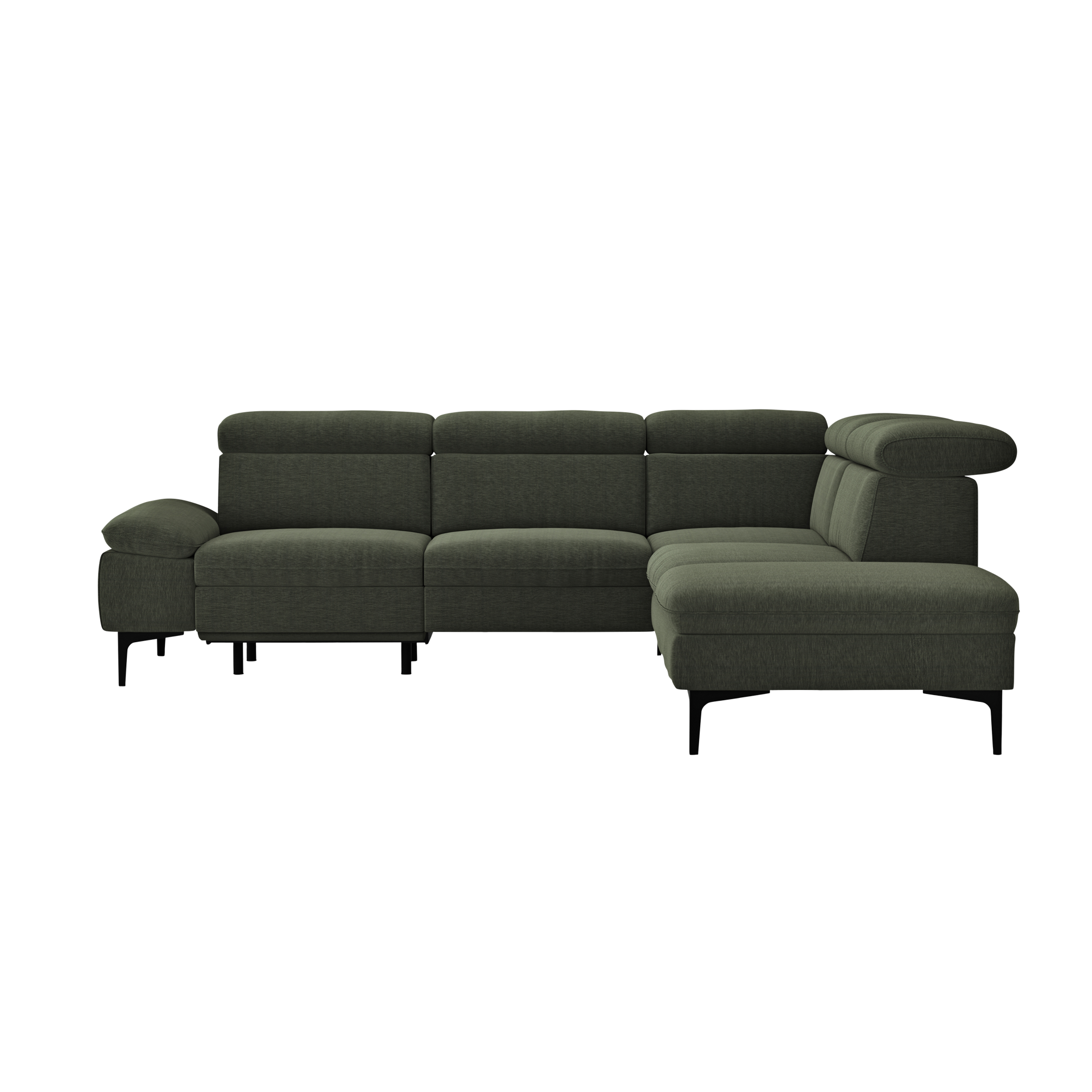 Global wohnen Ecksofa Felipa Forest Dunkelgrün Rücken echt, Kopfteilverstellung, Relaxfunktion motorisch, Armlehne verstellbar