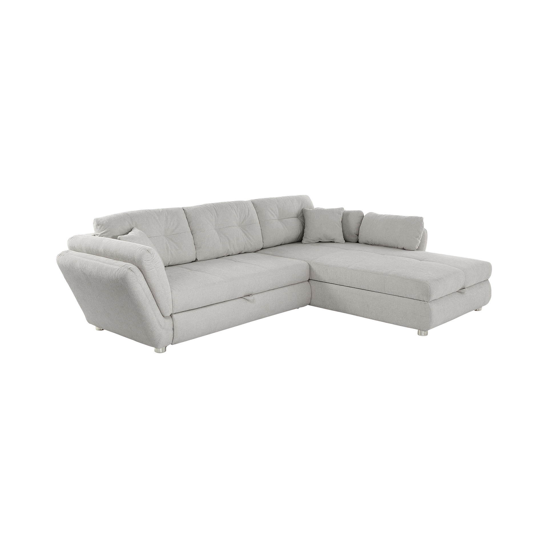 Ecksofa Jengen mit Schlaffunktion Grau Ottomane beidseitig montierbar, einmalig Ecksofa Jengen mit Schlaffunktion Grau Ottomane beidseitig montierbar, einmalig