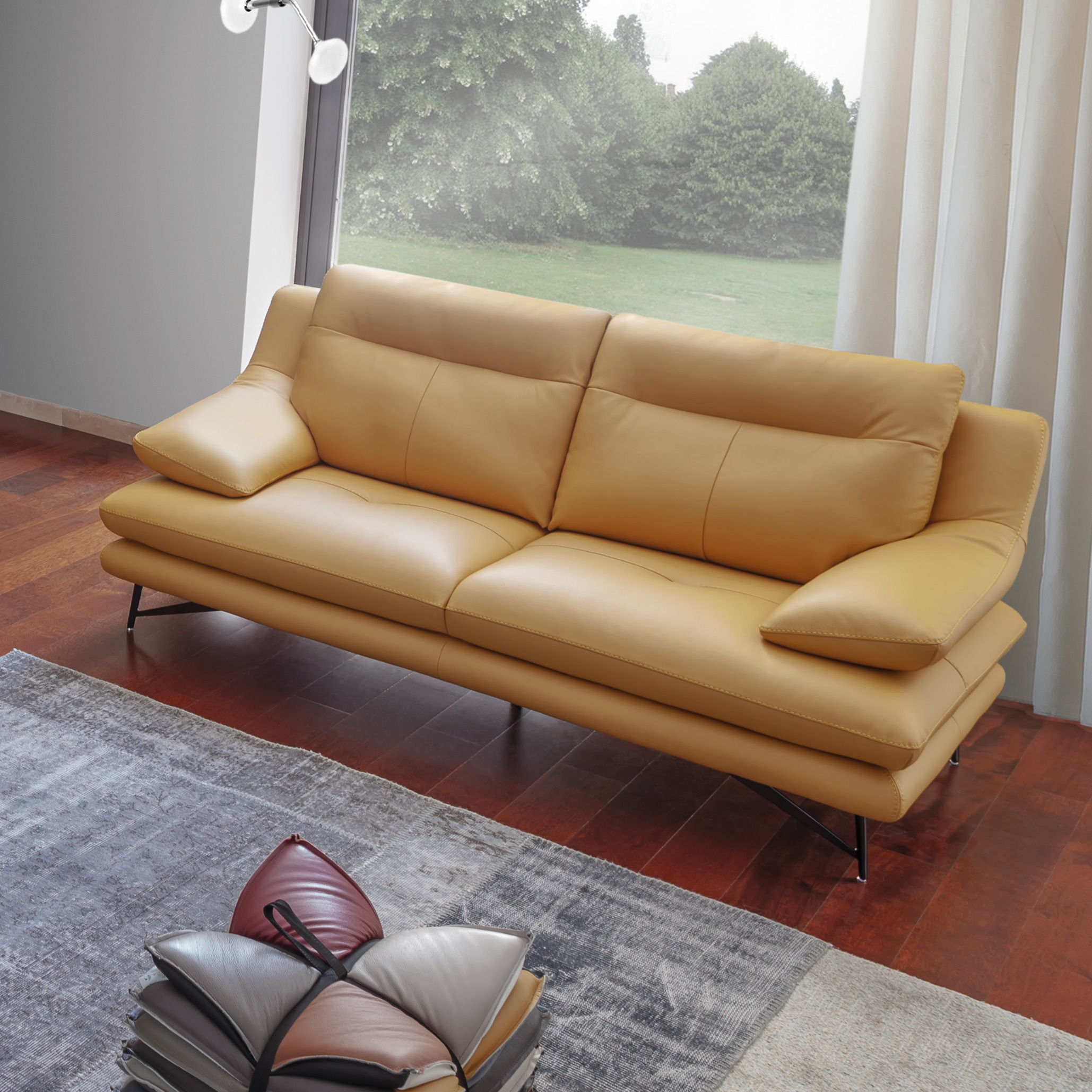 Sofa 2,5-Sitzer Celine Leder Gelb mit Sitztiefenverstellung Sofa 2,5-Sitzer Celine Leder Gelb mit Sitztiefenverstellung