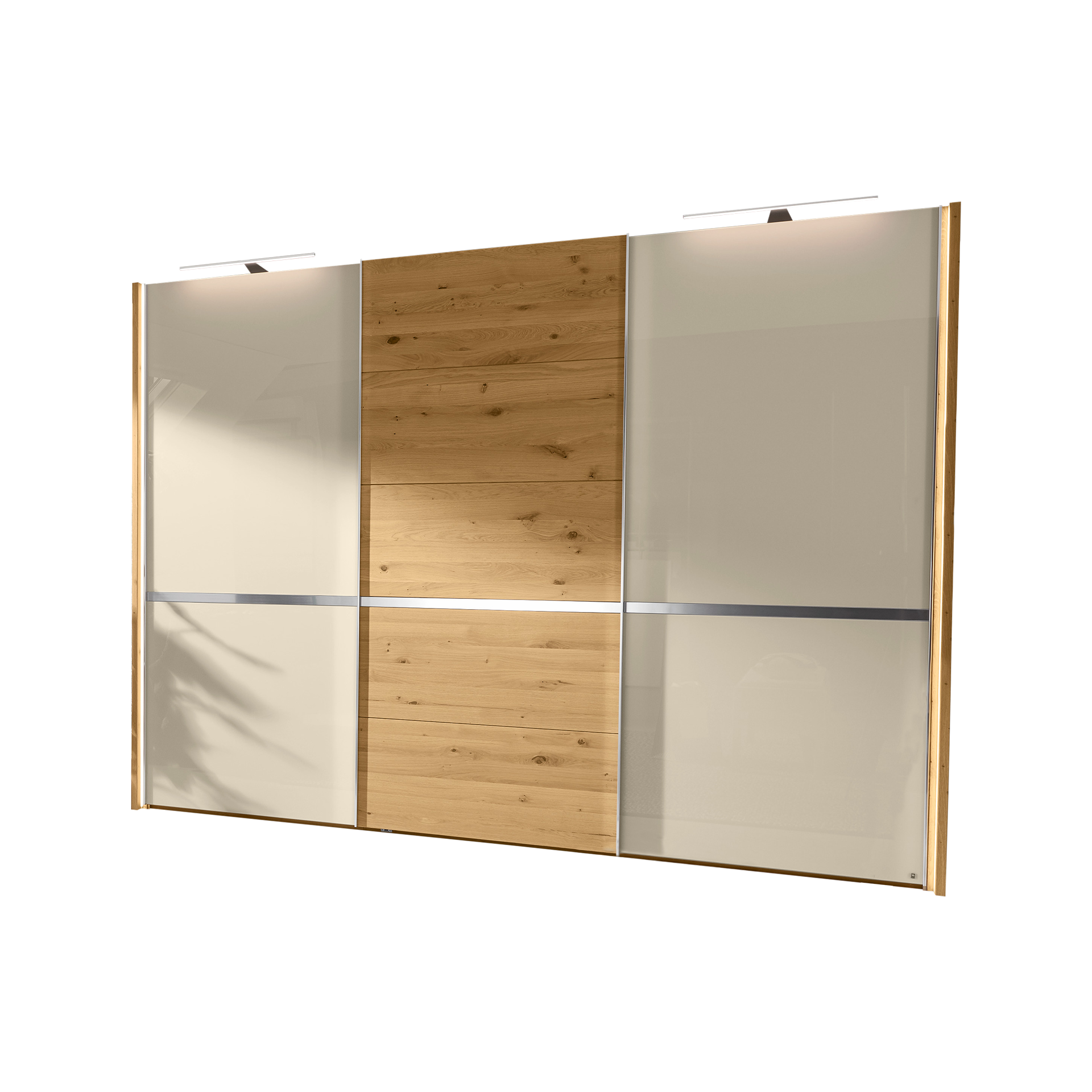Musterring Schwebetürenschrank Savona 2.0 Türe Bianco Eiche teilmassiv, Front Glas Champagner, Korpus Bianco Eiche teilmassiv Musterring Schwebetürenschrank Savona 2.0 Türe Bianco Eiche teilmassiv, Front Glas Champagner, Korpus Bianco Eiche teilmassiv