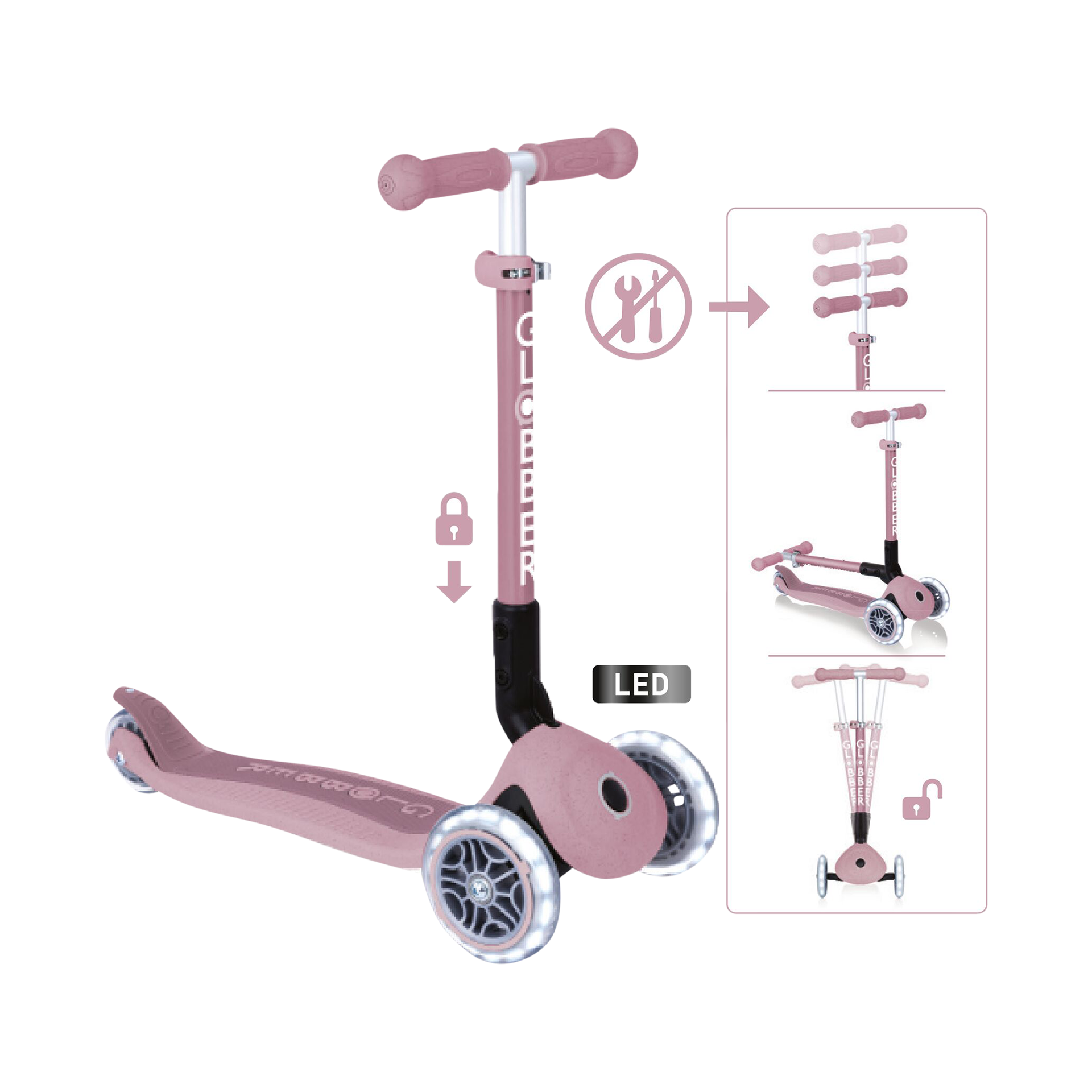 Scooter Globber Junior Foldable Lights ECO Beere