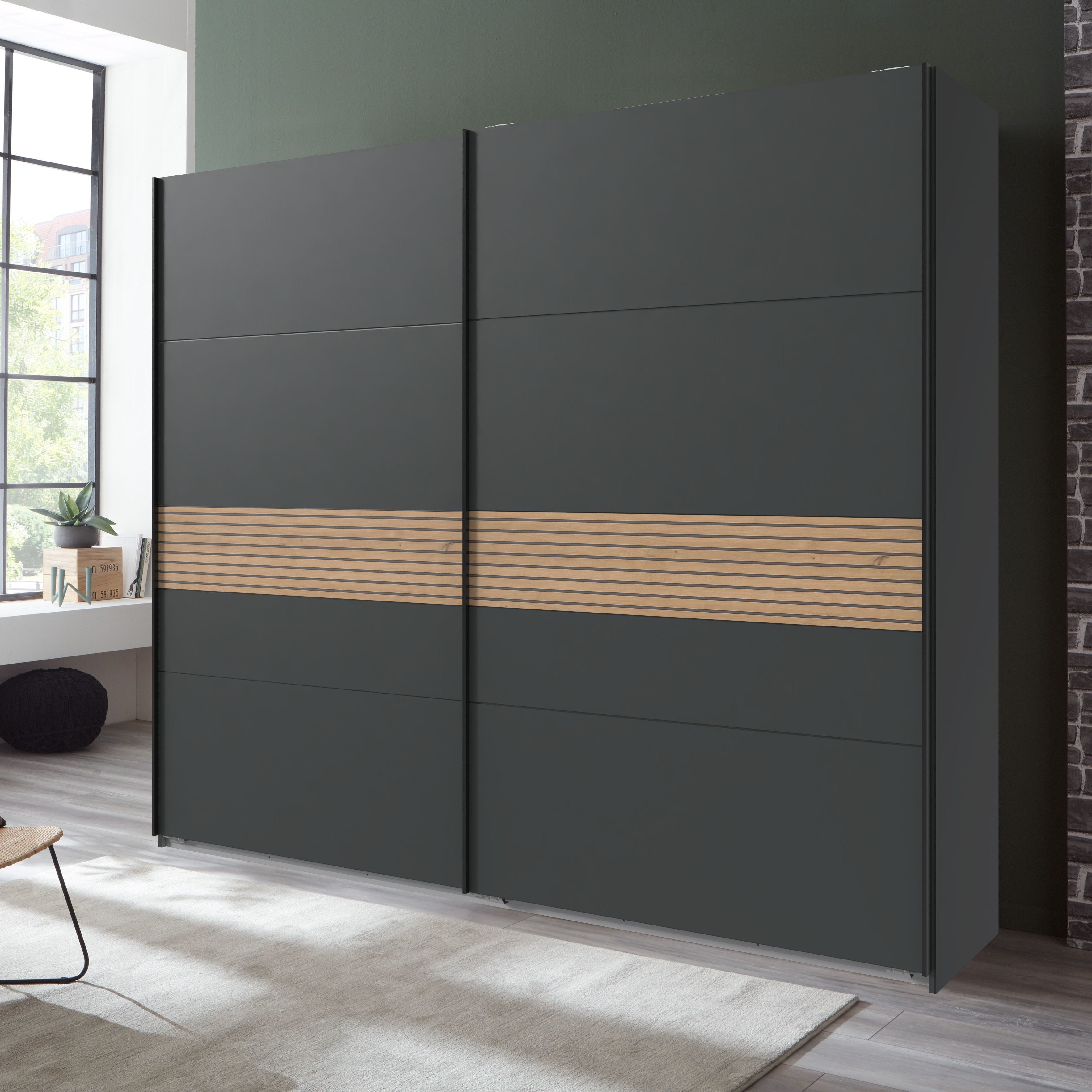 Schwebetürenschrank Rom 2-türig Grau 65*228*213 Schwebetürenschrank Rom 2-türig Grau 65*228*213