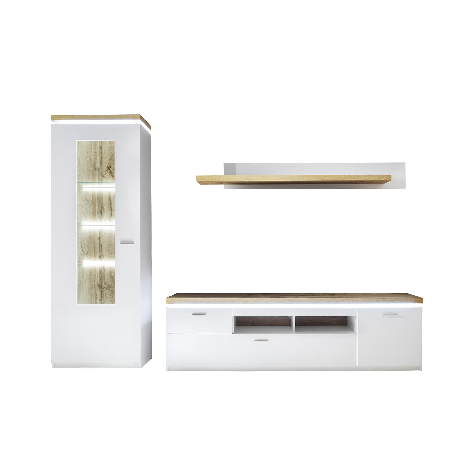 Wohnwand Cathy 3-teilig Weiß Wotan Eiche Wohnwand Cathy 3-teilig Weiß Wotan Eiche
