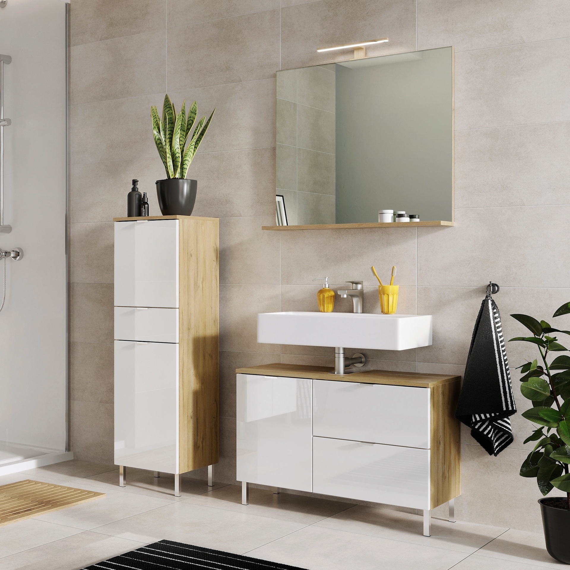 Paul Phillip Badmöbel-Set Mauresa 3-teilig Weiß 34*60*97 Paul Phillip Badmöbel-Set Mauresa 3-teilig Weiß 34*60*97