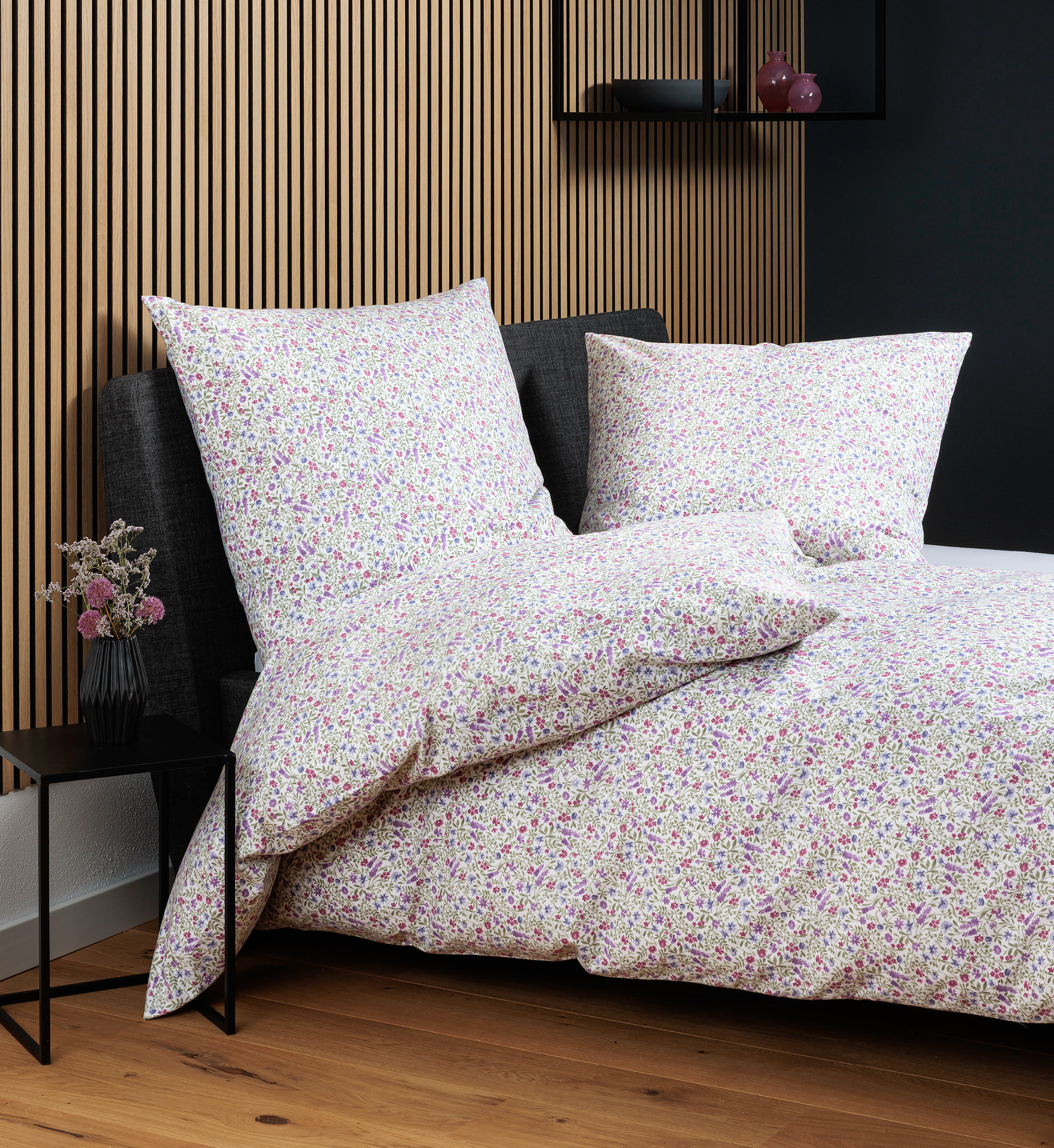 Biberbettwäsche Davos Lila-Beere Bezug 135x200 Kissen 80x80cm