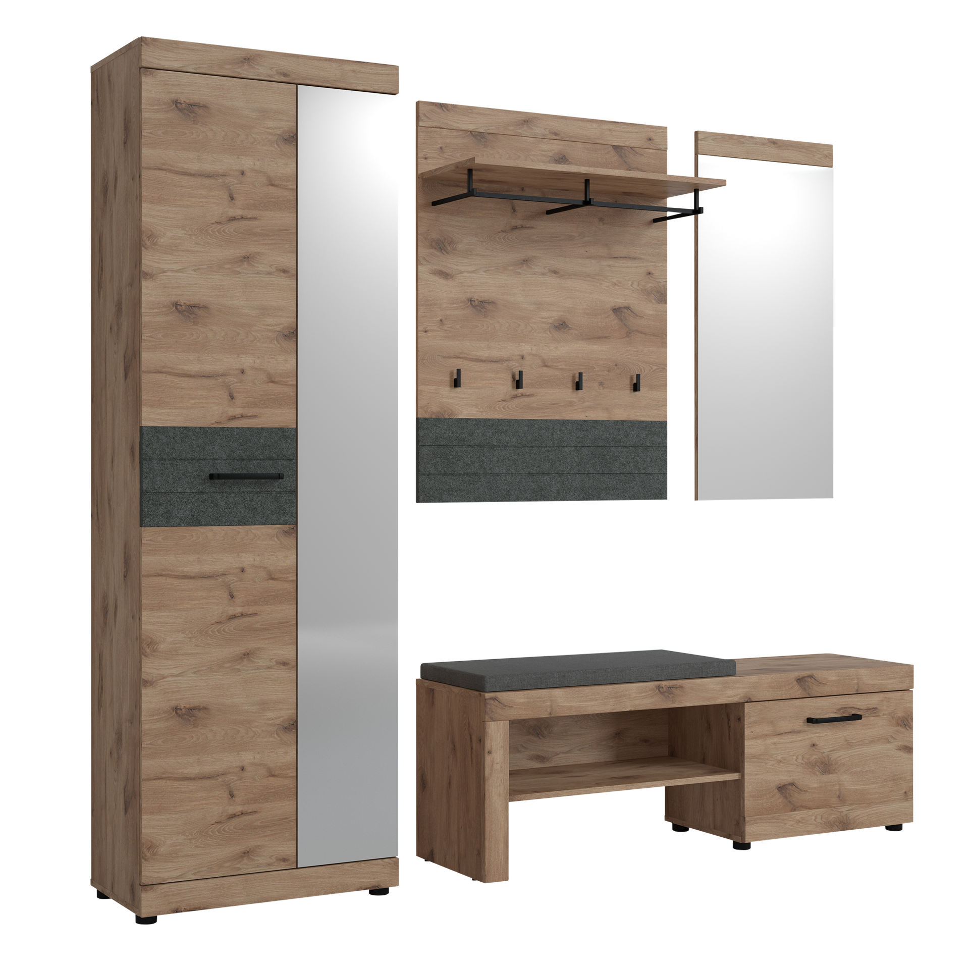 Garderoben-Set Wadita 4-teilig Eichefarben Garderoben-Set Wadita 4-teilig Eichefarben