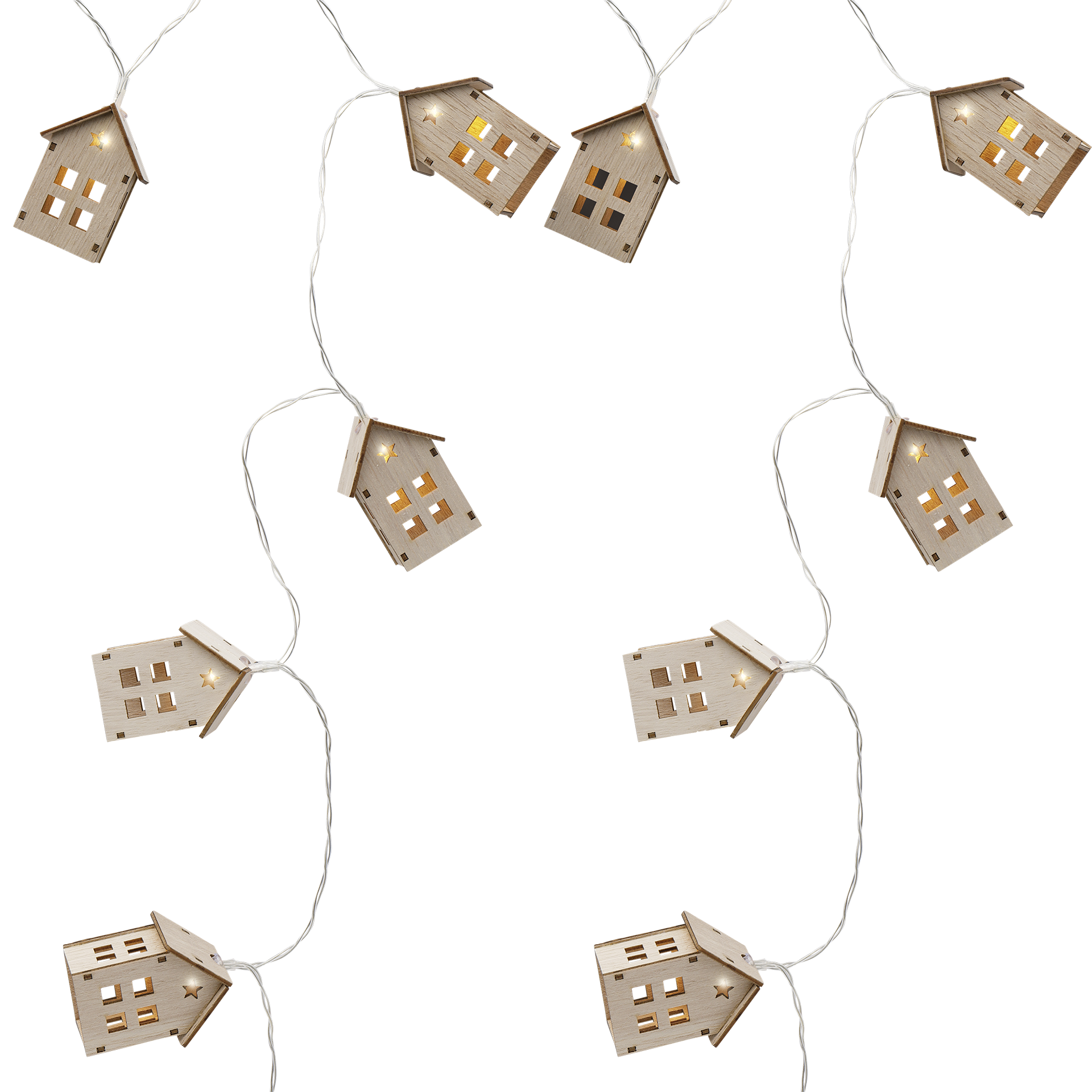 Lichterkette Häuser Natur-Weiß