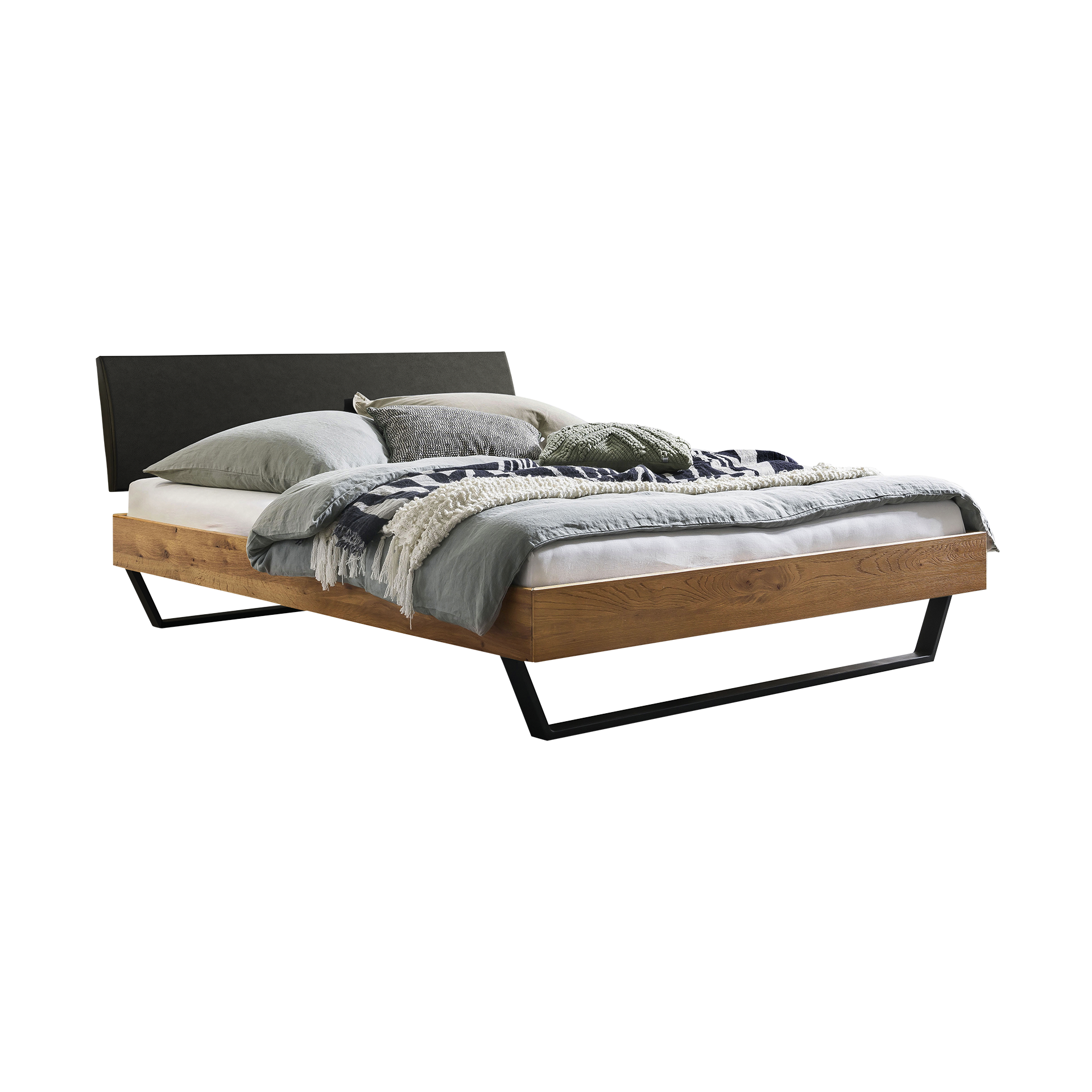 HASENA Bett Trento Kopfteil Kul Smoke, Gestell Wildeiche Natur, Fuß Anthrazit Metall 180x200 cm