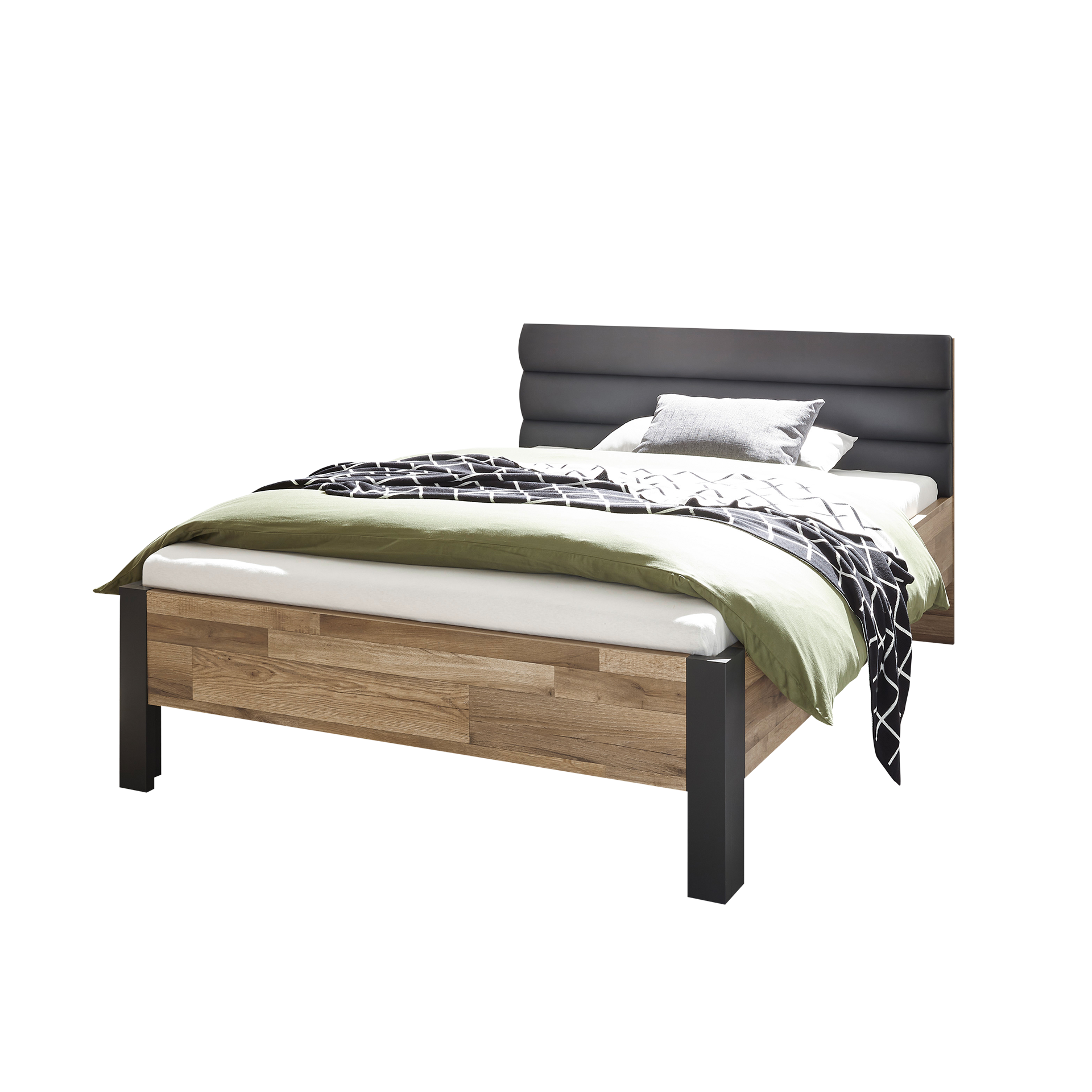 Coolfurn Bett Detroit Rahmen Dekor Montana Oak Kopfteil Kunstleder Graphit Beine Dekor Graphit Monatan Oak 140x200 cm