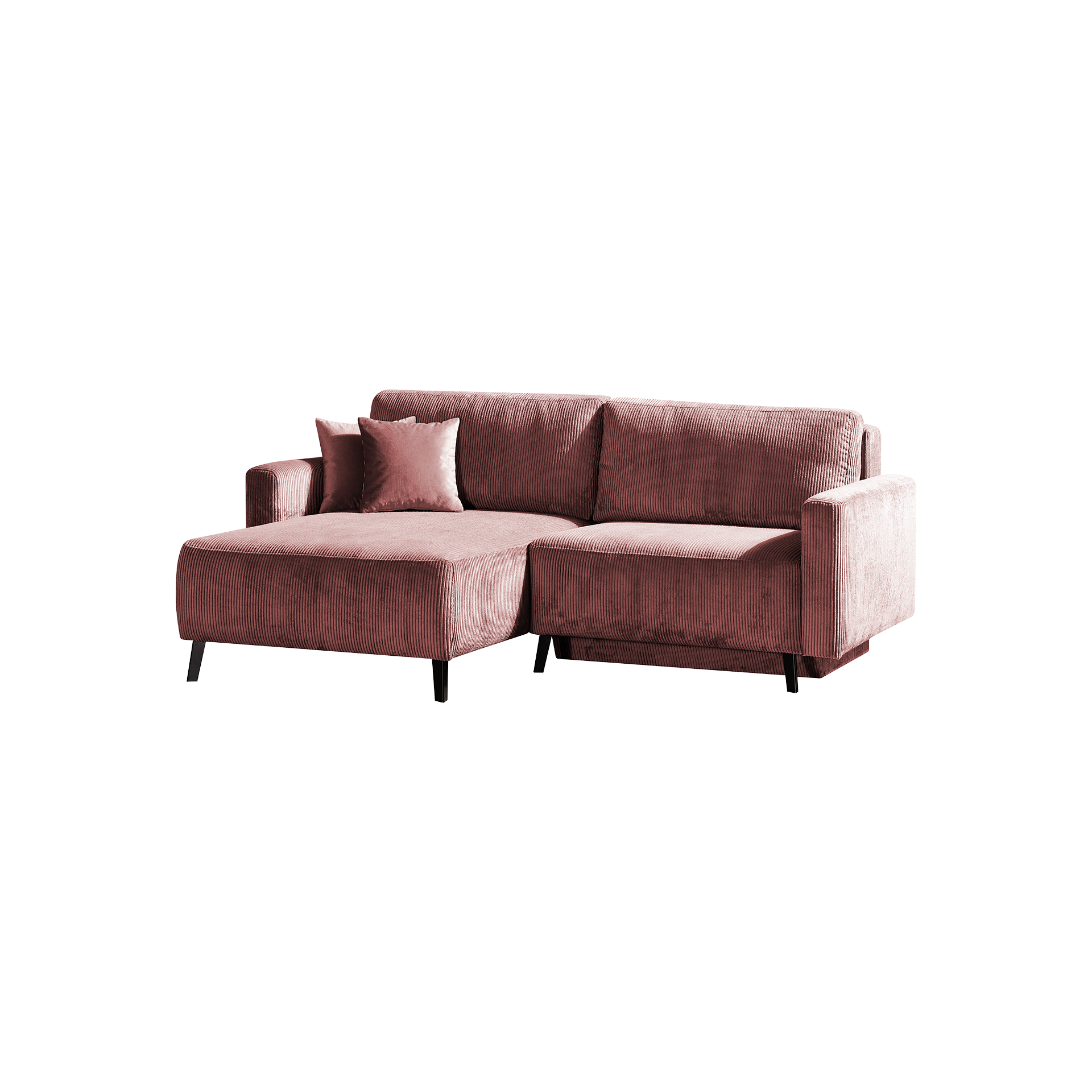 Inovationi Ecksofa Hakoon Bezug Rosé Bettfunktion Bettkasten Sitz ausziehbar Rücken klappbar