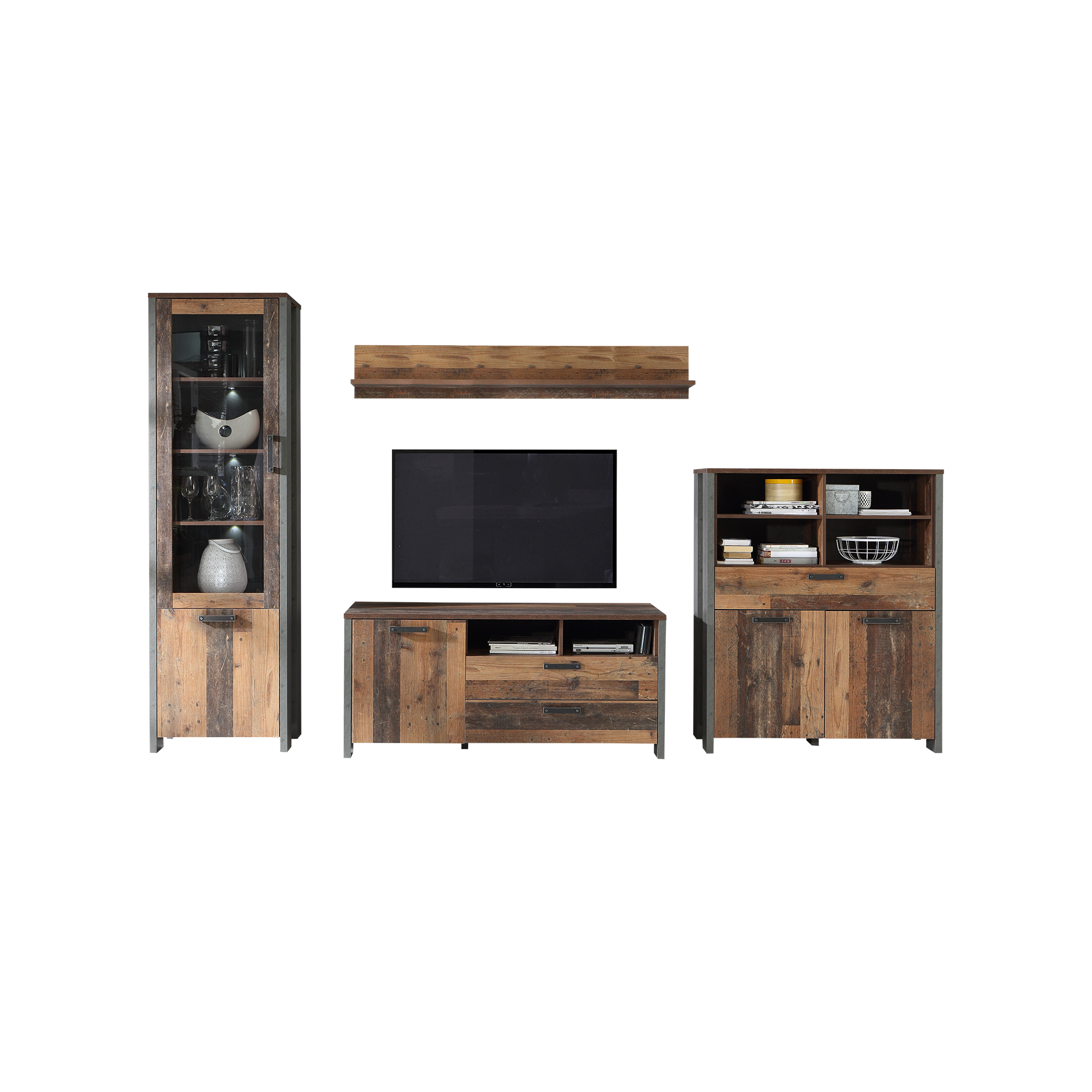 Wohnwand Clay 4-teilig Holzfarben 52.3*330.4*204.7 Wohnwand Clay 4-teilig Holzfarben 52.3*330.4*204.7