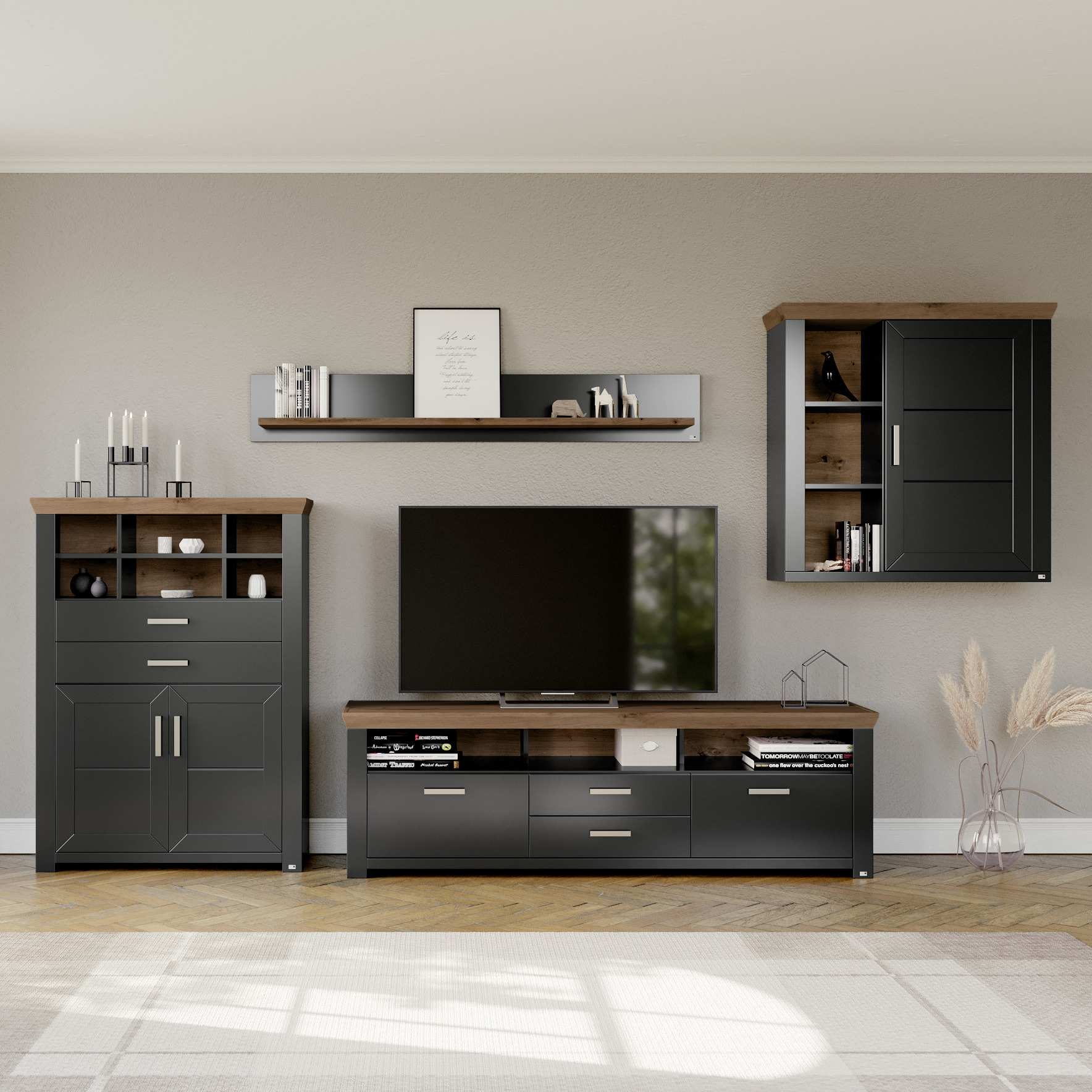 set one by Musterring Wohnwand York 4-teilig Grau 51.2*374*207 set one by Musterring Wohnwand York 4-teilig Grau 51.2*374*207