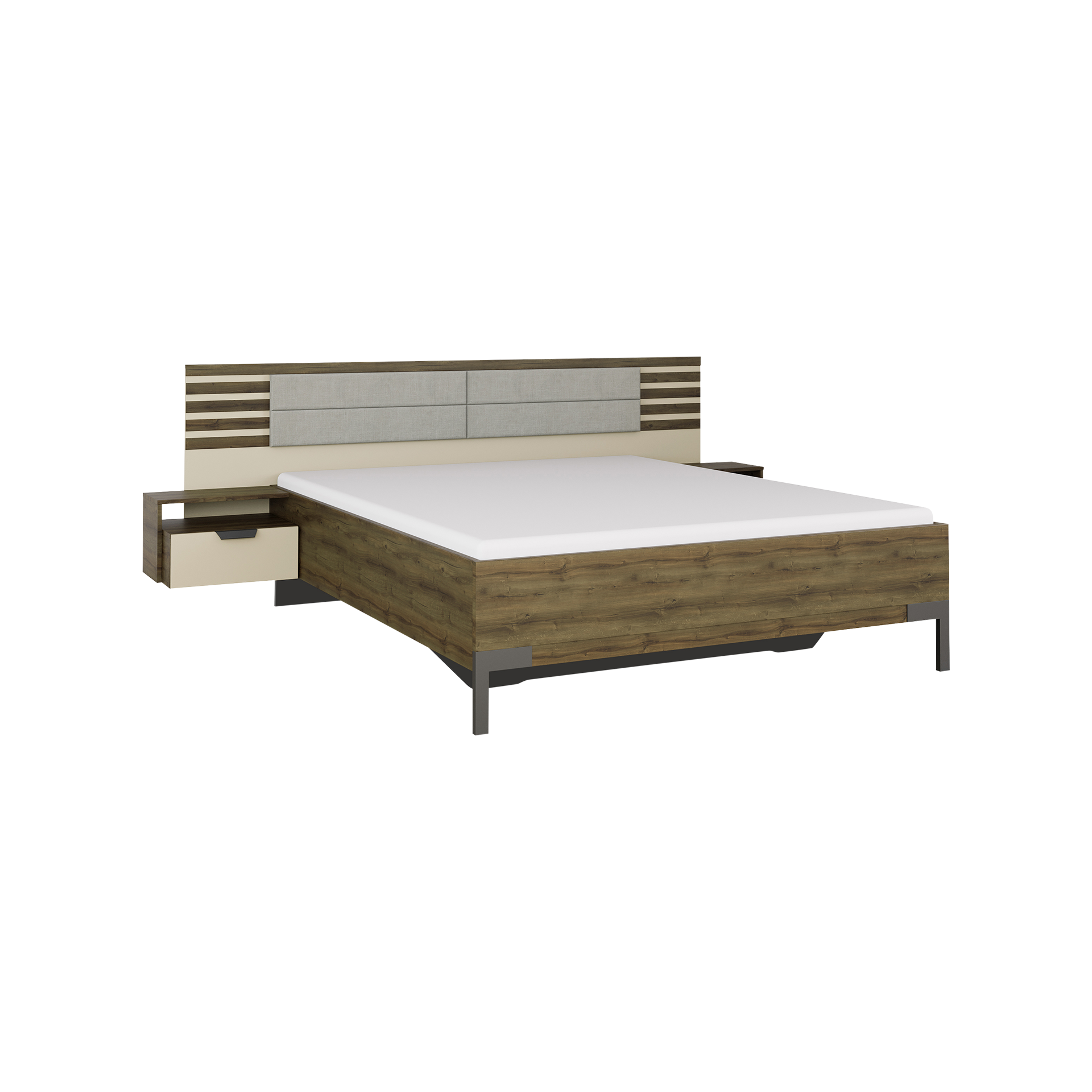 Bettanlage Barea Kopfteil Cream, Absetzung Atlantik Oak, Gestell Champagner, Fuß Grau Metallic 160x200 cm Bettanlage Barea Kopfteil Cream, Absetzung Atlantik Oak, Gestell Champagner, Fuß Grau Metallic 160x200 cm