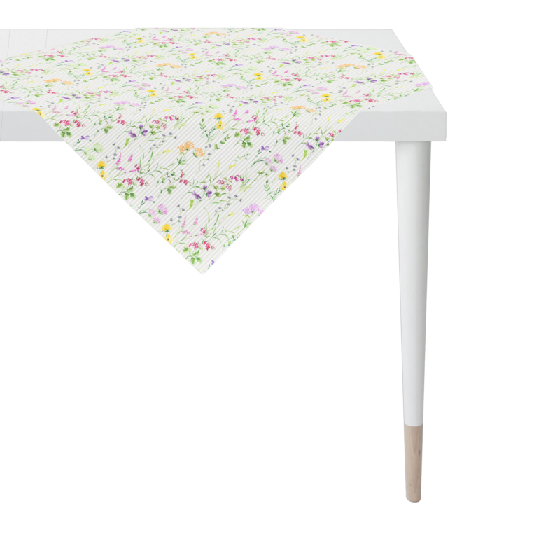 Tischdecke Frühlingsblüher auf Streifen Natur-Bunt 88x88
