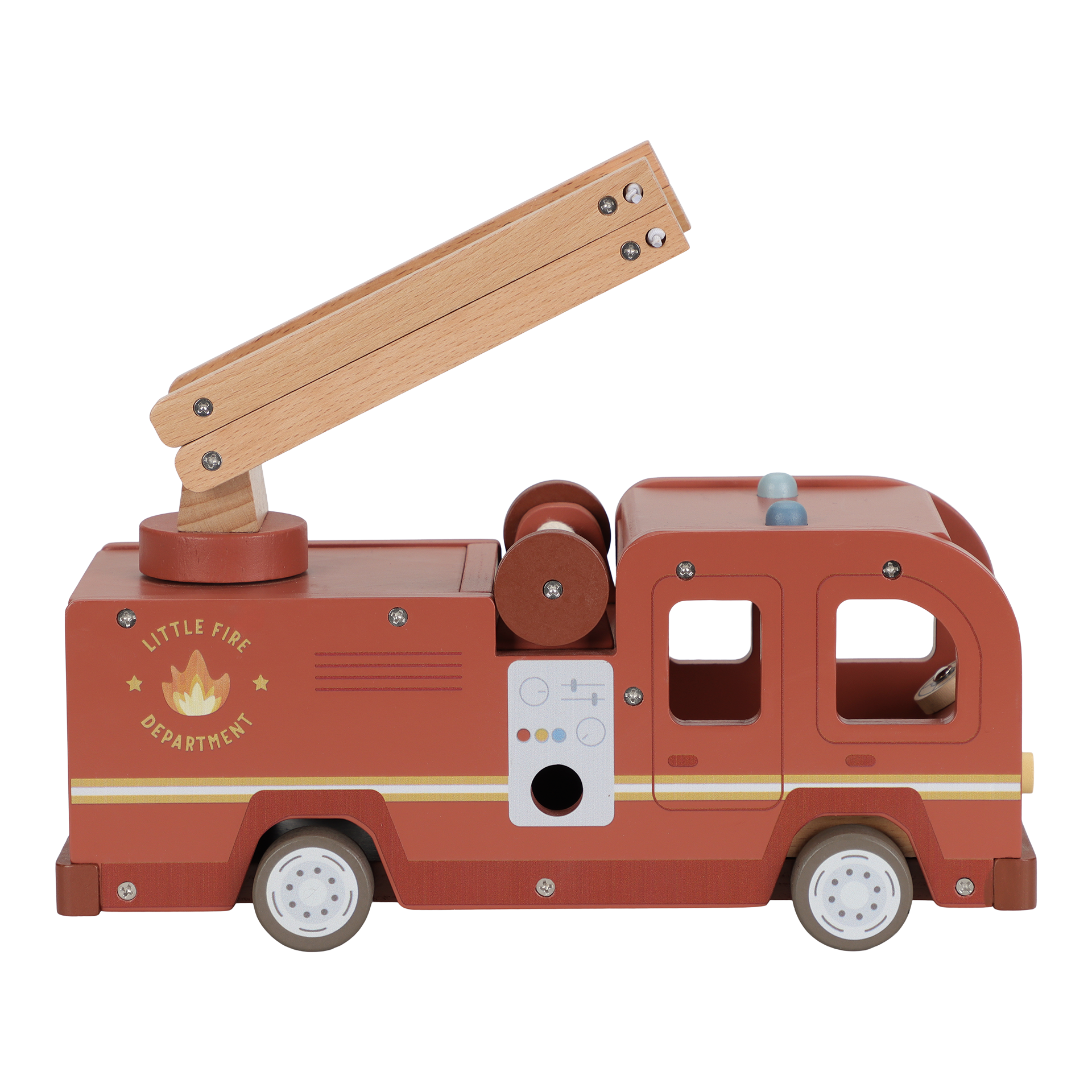 Holzspielzeug Feuerwehr Leiterwagen FSC Mehrfarbig