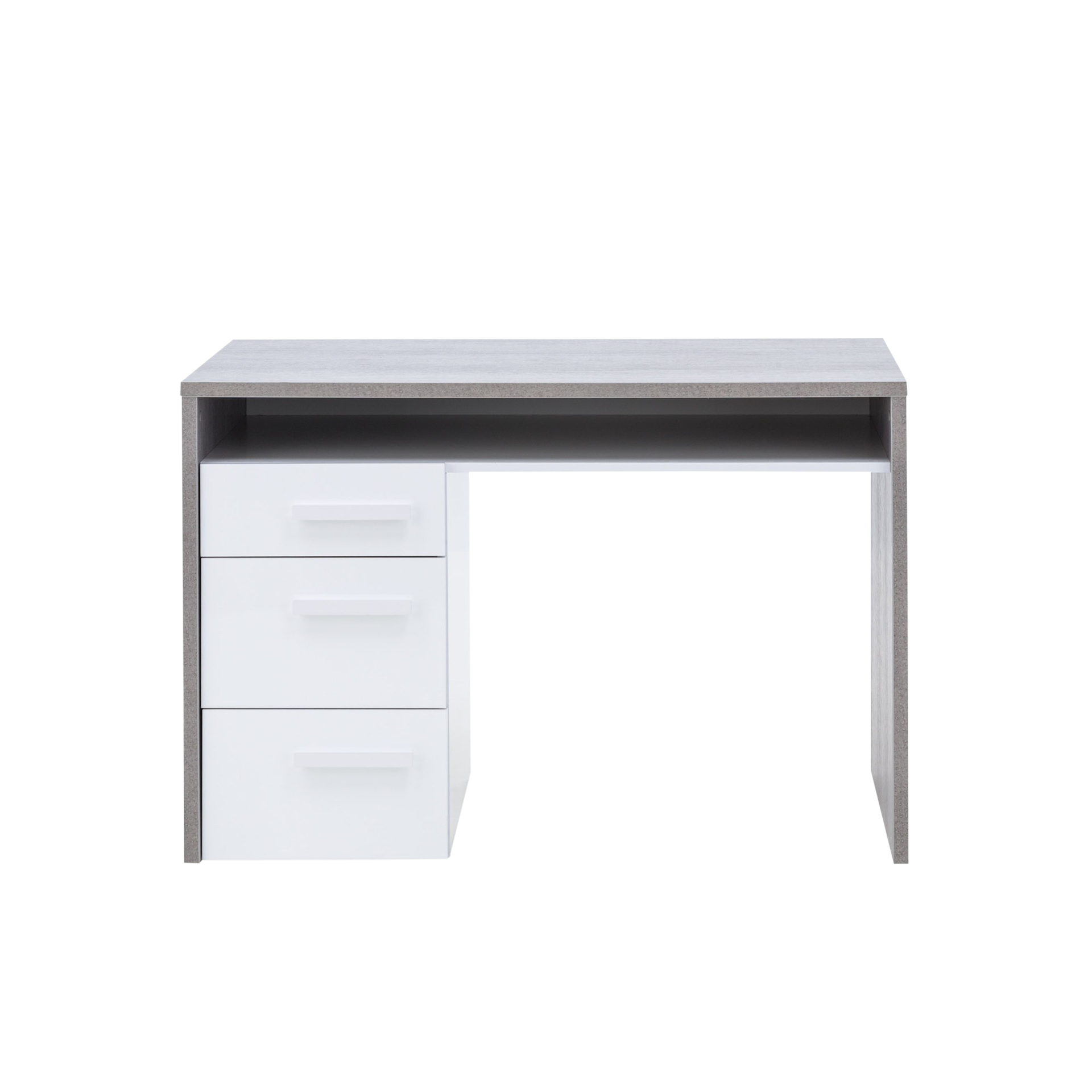 Schreibtisch Milano Gestell Beton Optik Schubkasten Weiß Platte Beton Optik