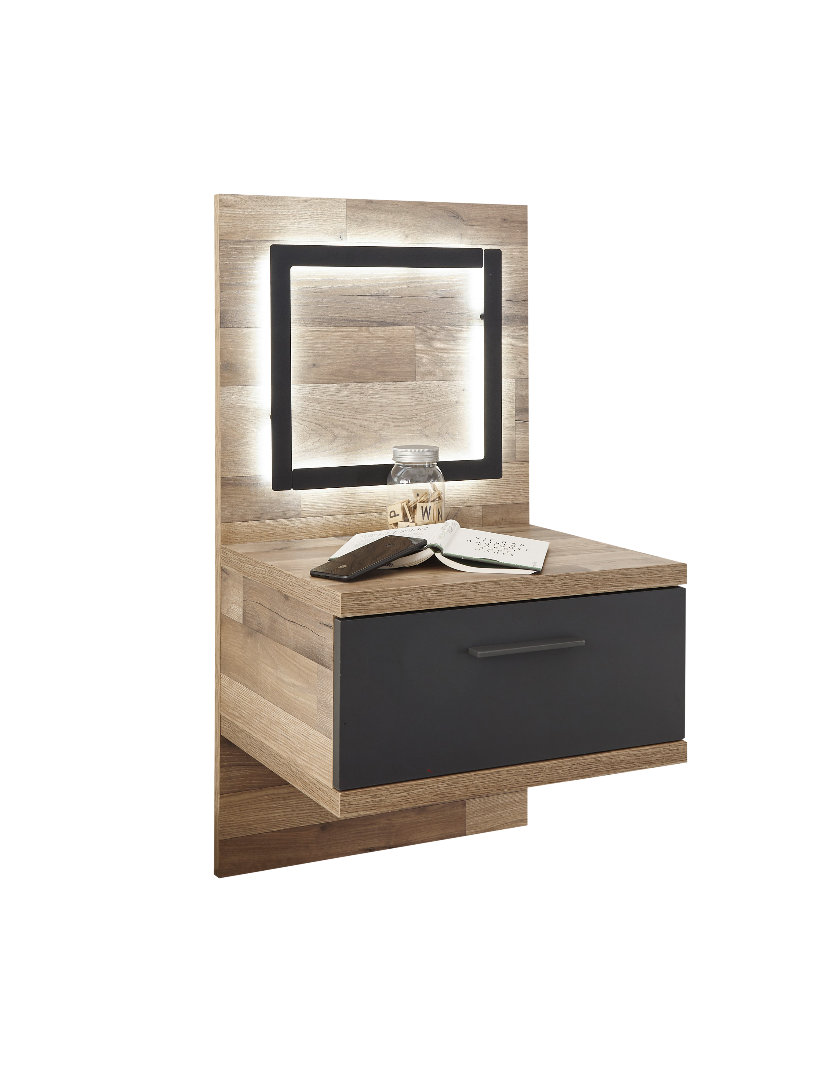 Coolfurn Nachttisch Detroit Schubkasten Dekor Graphit, Korpus Dekor Montana Oak Coolfurn Nachttisch Detroit Schubkasten Dekor Graphit, Korpus Dekor Montana Oak