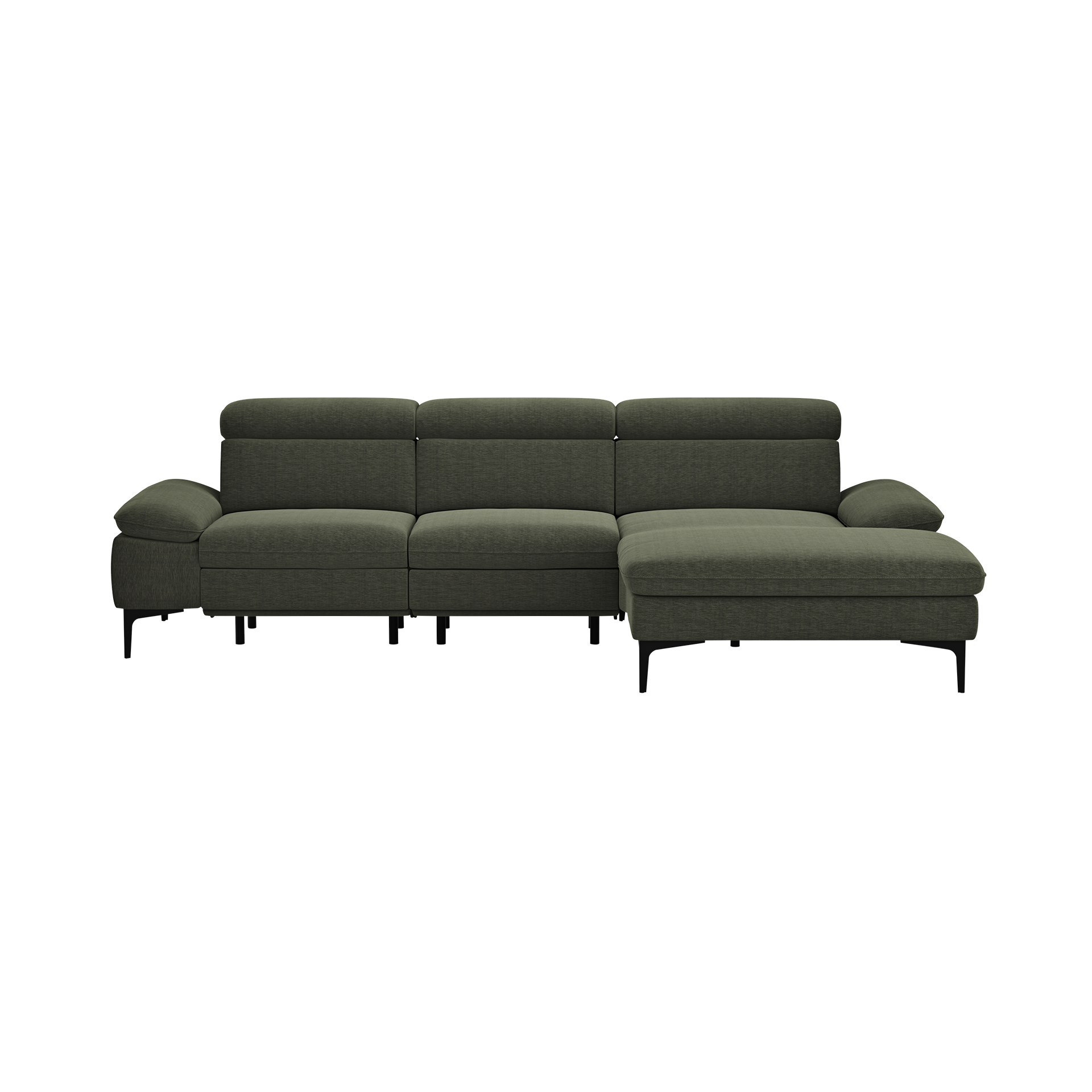 Global wohnen Ecksofa Felipa Forest Dunkelgrün Rücken echt, Kopfteilverstellung, Relaxfunktion motorisch, Armlehne verstellbar