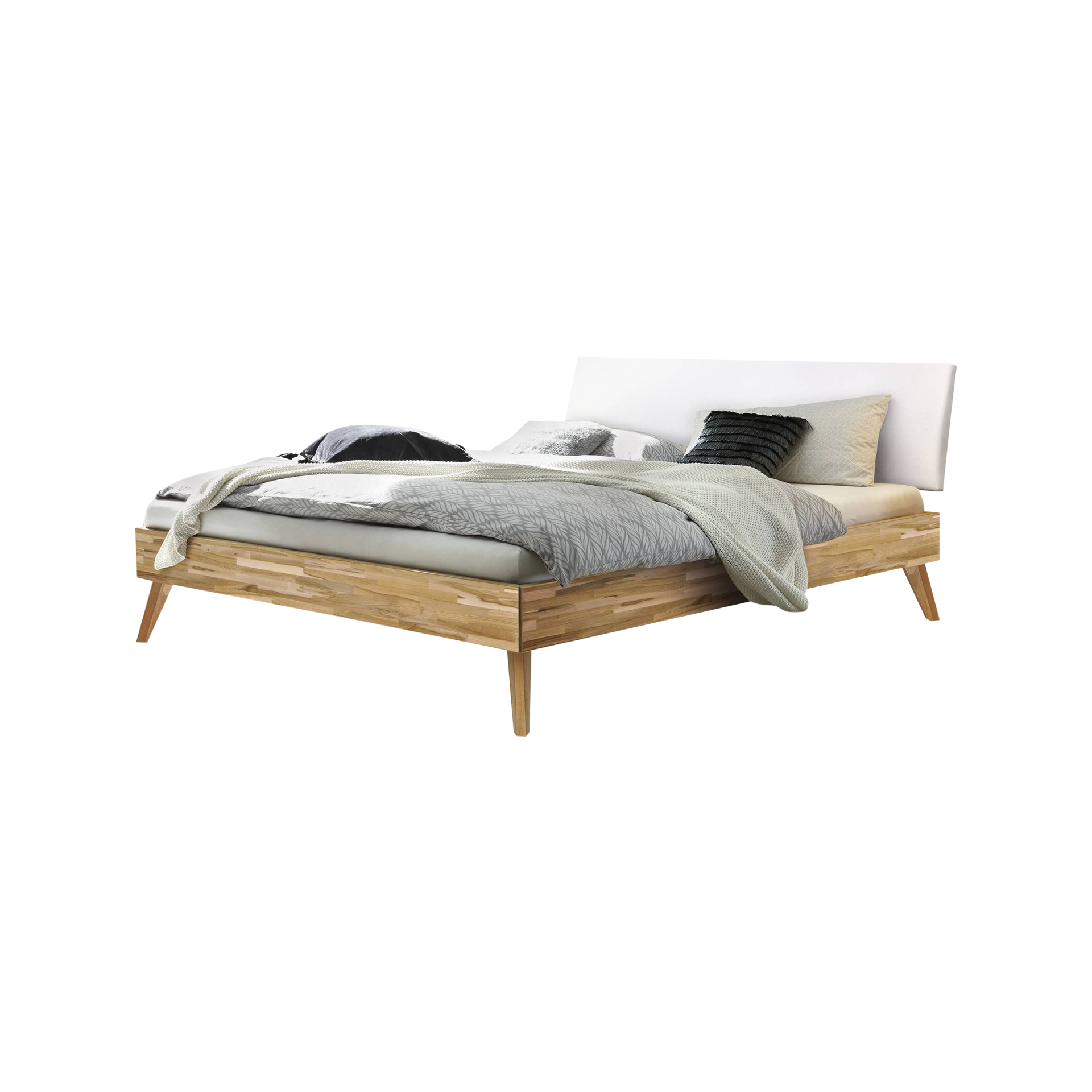 HASENA Bett Pesaro Kopfteil Kuhl White, Gestell Kernbuche 100x200 cm