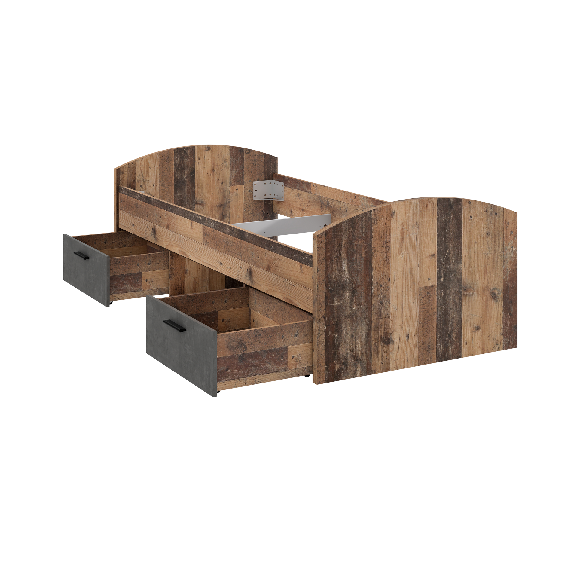 Bett Wim Front Betonoptik Dunkelgrau Korpus Old-Wood Vintage 90x200 cm Bett Wim Front Betonoptik Dunkelgrau Korpus Old-Wood Vintage 90x200 cm