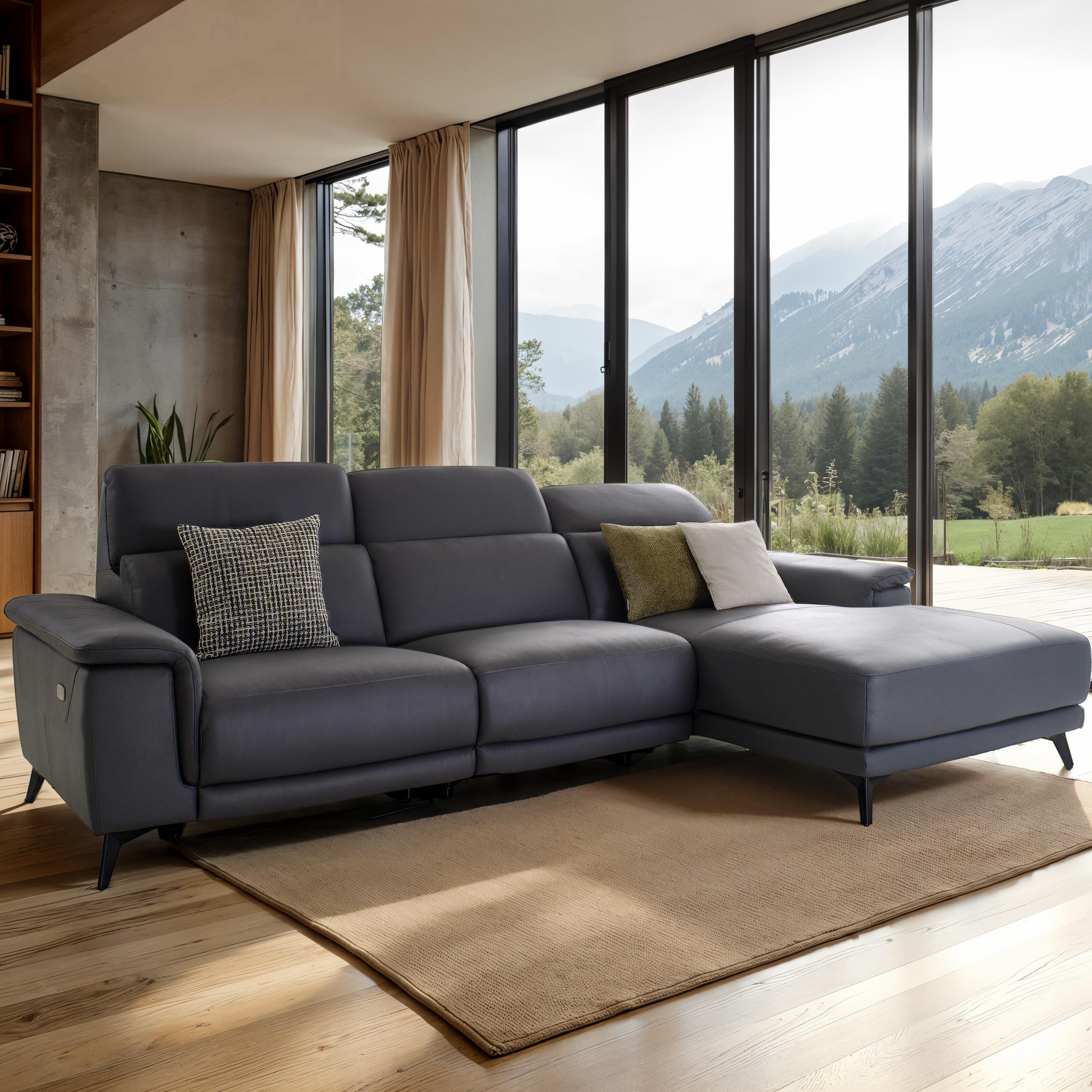 Ecksofa Cora Grau Kopfstütze manuell verstellbar Sitzeinheit motorisch verstellbar Gestell Ottomane rechts Ecksofa Cora Grau Kopfstütze manuell verstellbar Sitzeinheit motorisch verstellbar Gestell Ottomane rechts