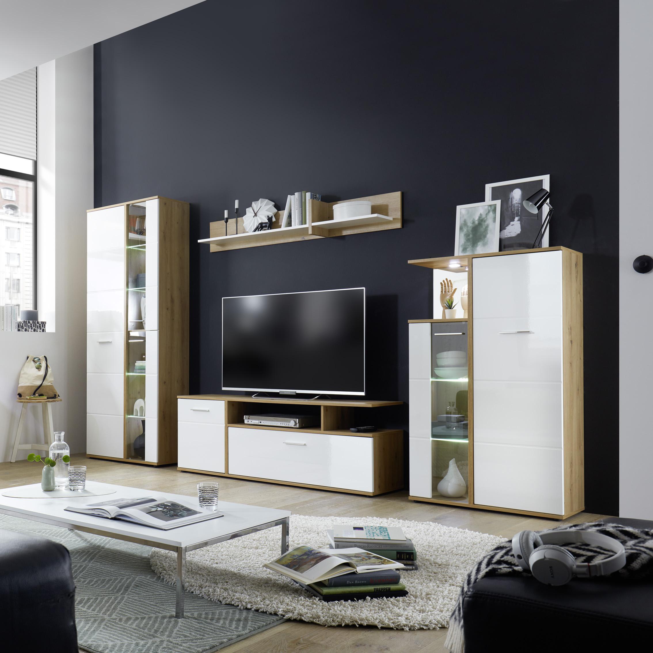 Wohnwand Ever 4-teilig Weiß 38*330*198 Wohnwand Ever 4-teilig Weiß 38*330*198
