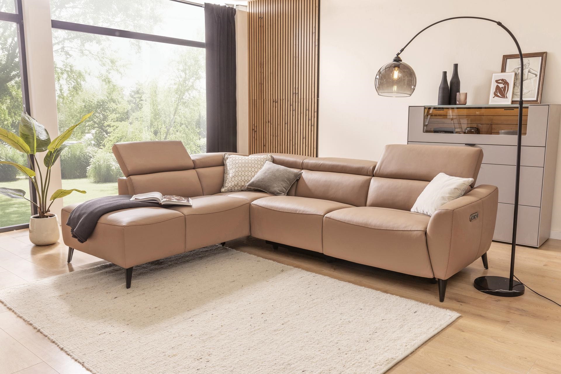 Ecksofa Arroni Rosa Relaxfunktion motorisch verstellbar Kopfstütze manuell verstellbar langer Schenkel links Ecksofa Arroni Rosa Relaxfunktion motorisch verstellbar Kopfstütze manuell verstellbar langer Schenkel links