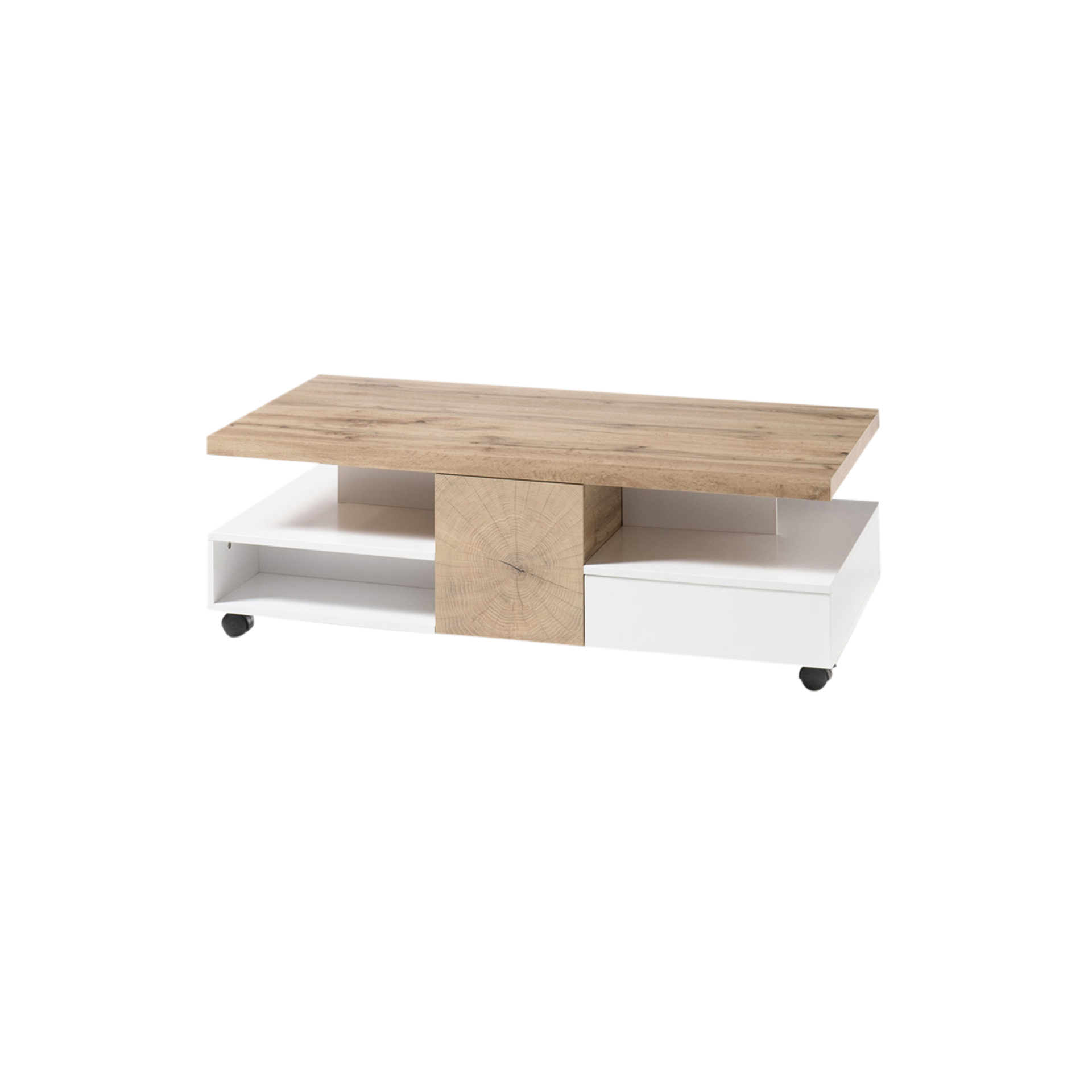 Couchtisch Reit Platte Eiche dekor Gestell Weiß 120*40*60