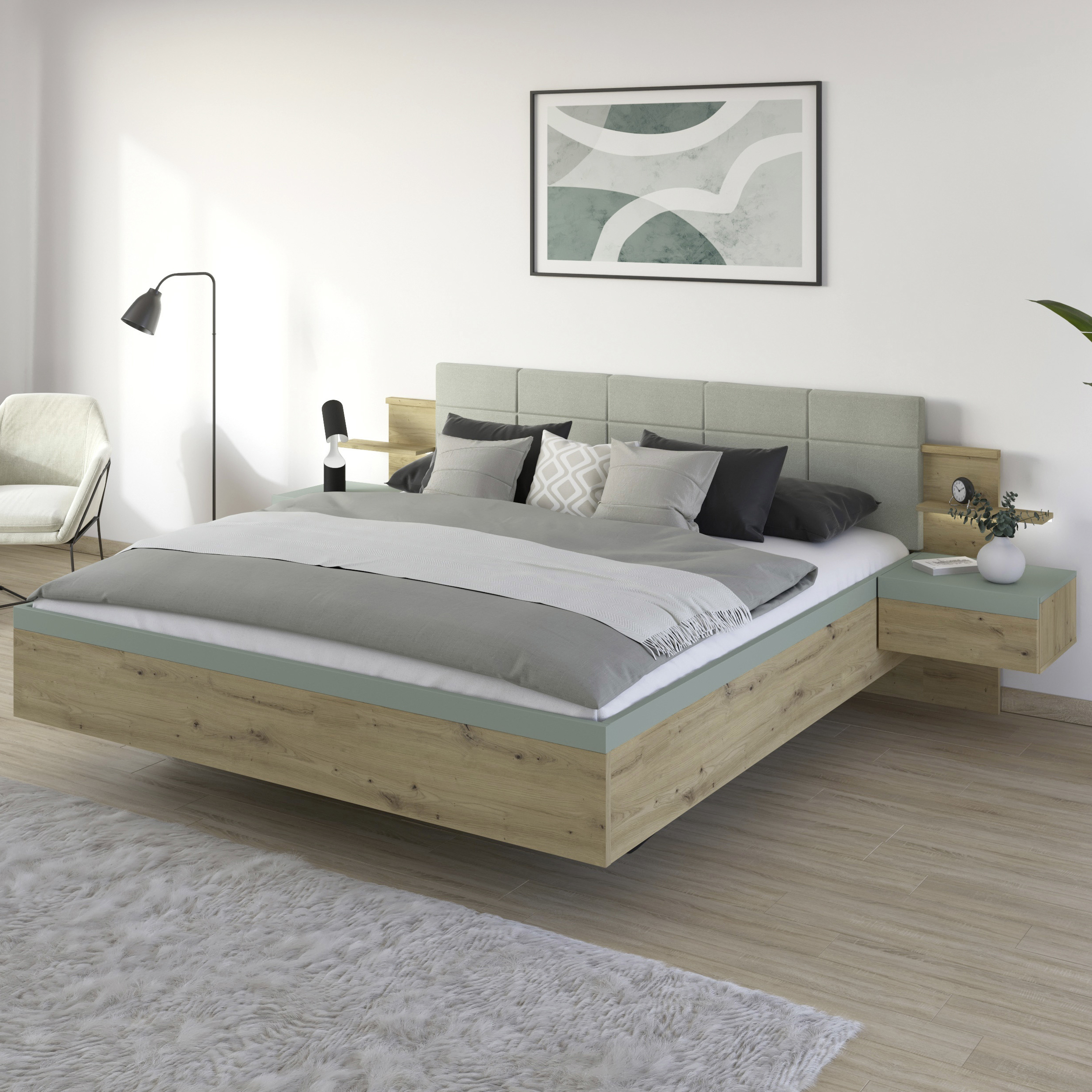 Bettanlage Dana Absetzung Salbei Gestell Eiche-Artsian 180x200 cm Bettanlage Dana Absetzung Salbei Gestell Eiche-Artsian 180x200 cm