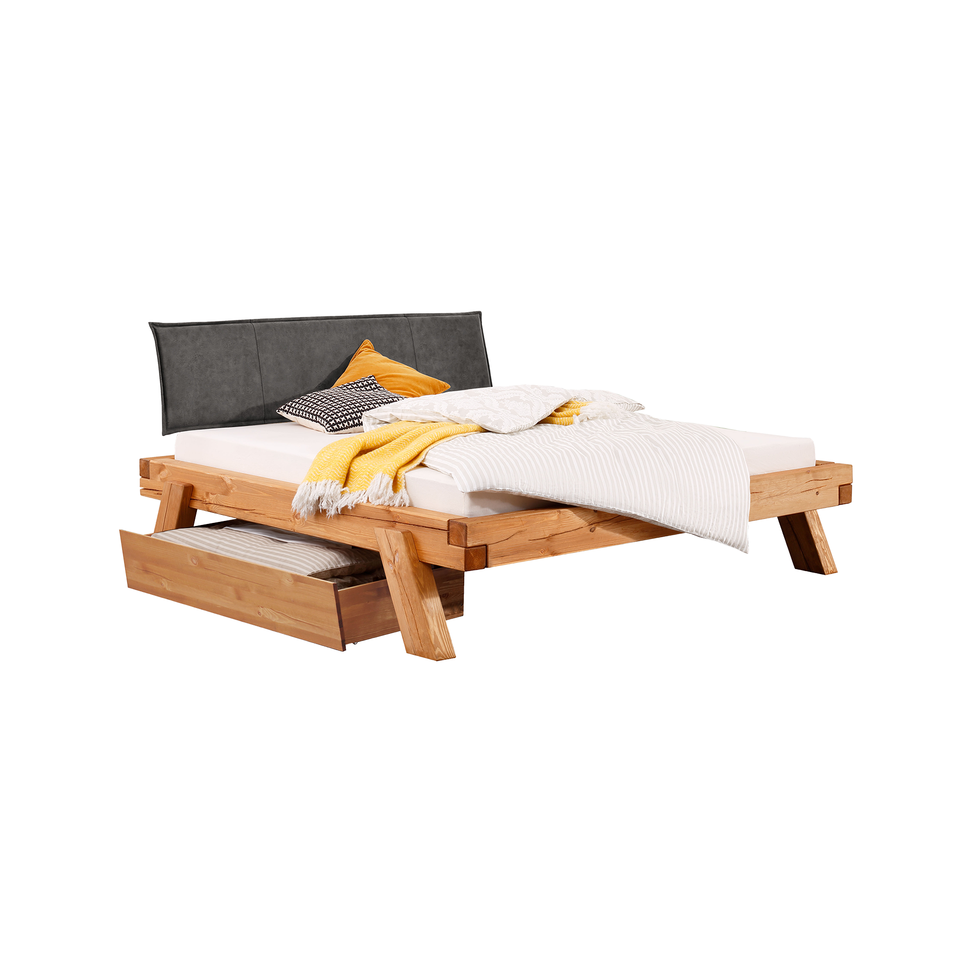 Bett Benny Kopfteil Anthrazit Gestell Eichefarben 200x200 cm Bett Benny Kopfteil Anthrazit Gestell Eichefarben 200x200 cm