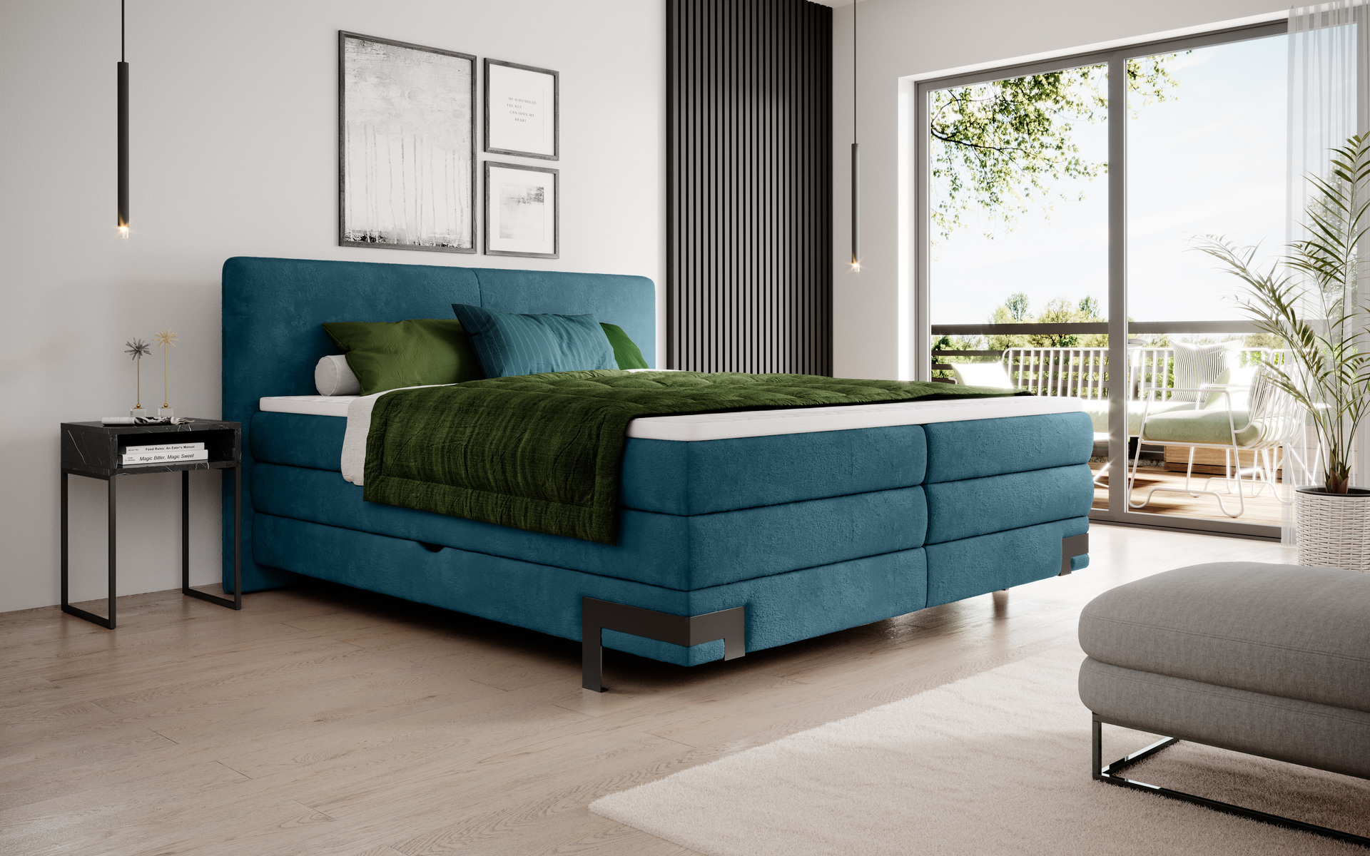 Inovationi Boxspringbett Valerie Bezug Grün Fuß Schwarz 180x200 cm Inovationi Boxspringbett Valerie Bezug Grün Fuß Schwarz 180x200 cm