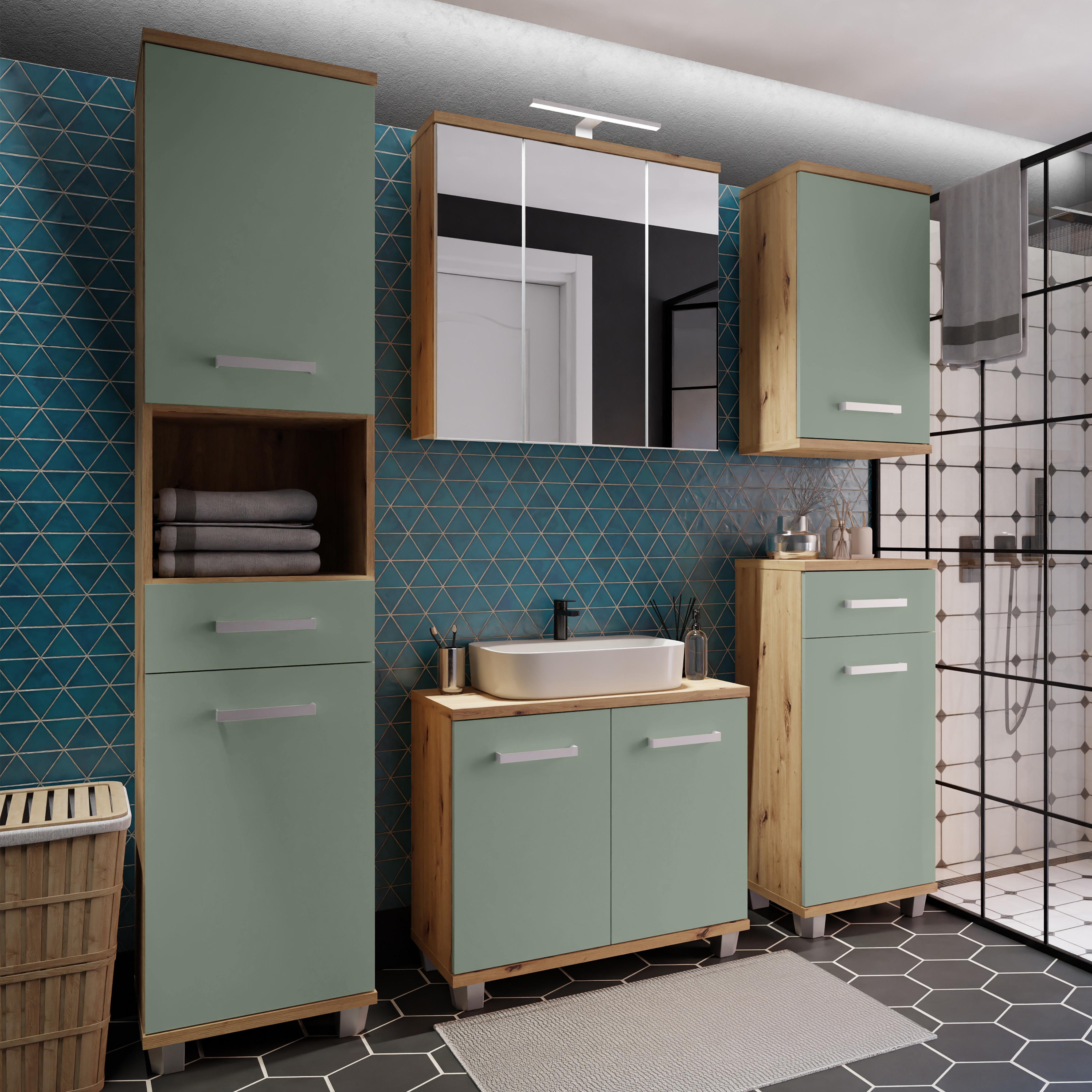 Badmöbel-Set Velasco 5-teilig Grün 34.8*257.8*186.8 Badmöbel-Set Velasco 5-teilig Grün 34.8*257.8*186.8