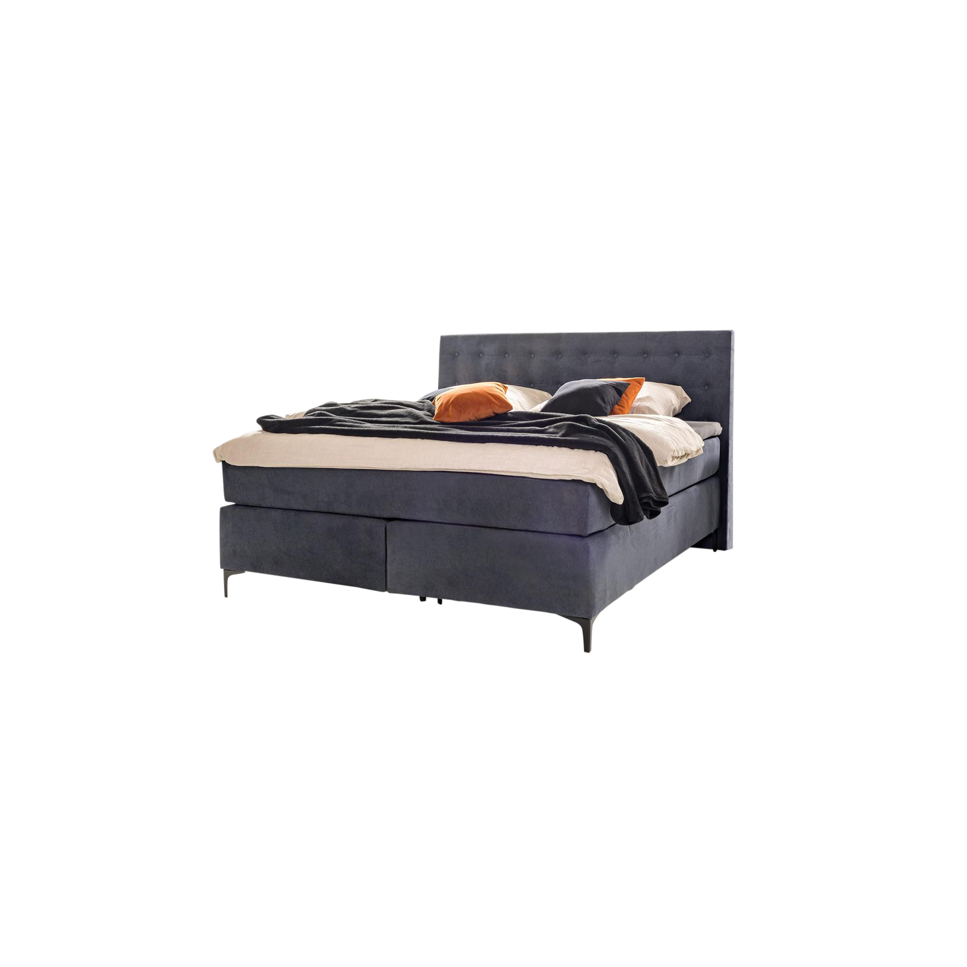 Boxspringbett Jenny Bezug Grey Blue Fuß Dark Black 160x200 cm Taschenfederkern inklusive Kaltschaum-Topper Boxspringbett Jenny Bezug Grey Blue Fuß Dark Black 160x200 cm Taschenfederkern inklusive Kaltschaum-Topper