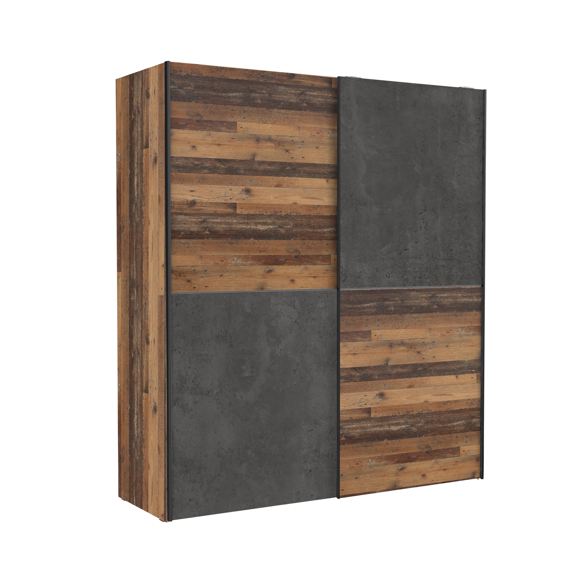 Schwebetürenschrank Wim Front Betonoptik Dunkelgrau Old-Wood Vintage Korpus Old-Wood Vintage