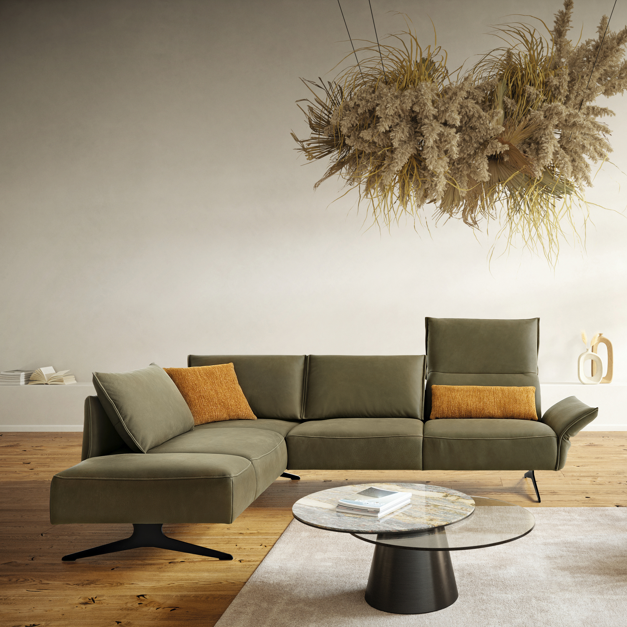 Koinor Ecksofa Vico Leder Grün Rücken und Armlehne verstellbar