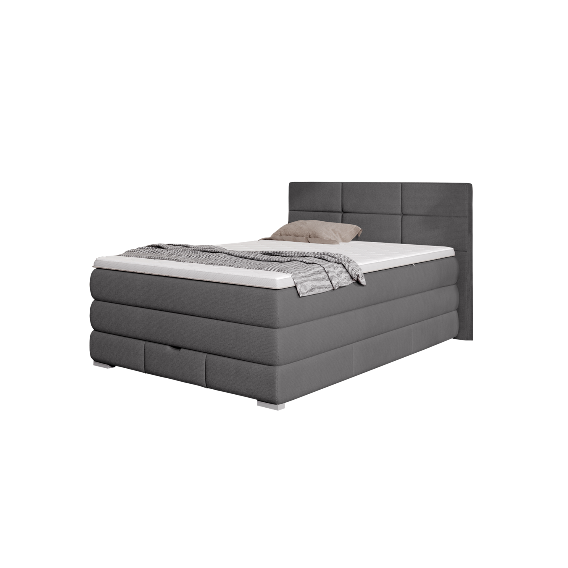 Paul Phillip Boxspringbett Ravel Bezug Dunkelgrau 140x200 cmH2 - mittelfest, bis ca. 80 kg Bettkasten