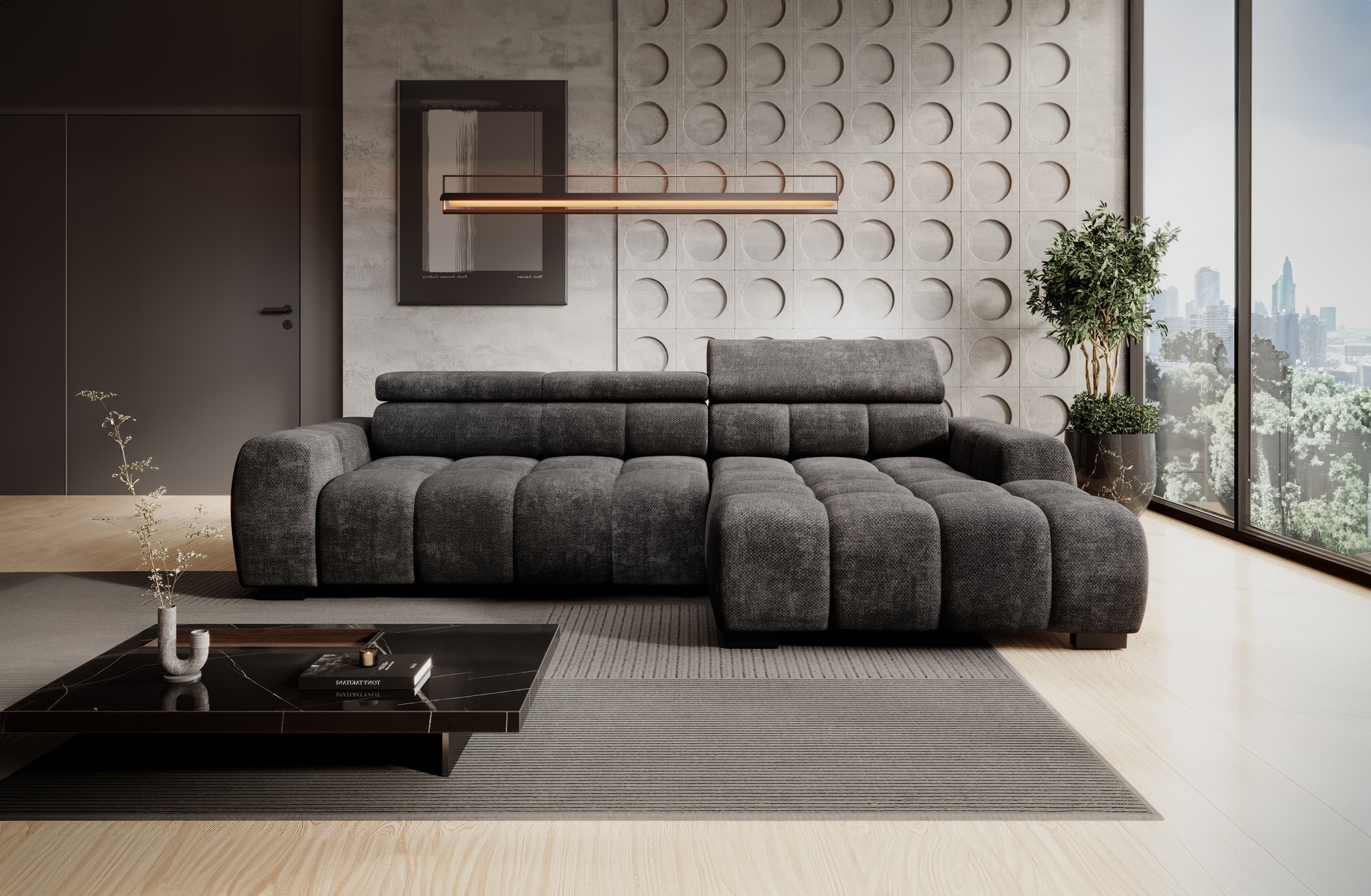 Inovationi Ecksofa Bucky Anthrazit Kopfstütze manuell verstellbar Sitzeinheit motorisch verstellbar Gestell Ottomane rechts Inovationi Ecksofa Bucky Anthrazit Kopfstütze manuell verstellbar Sitzeinheit motorisch verstellbar Gestell Ottomane rechts