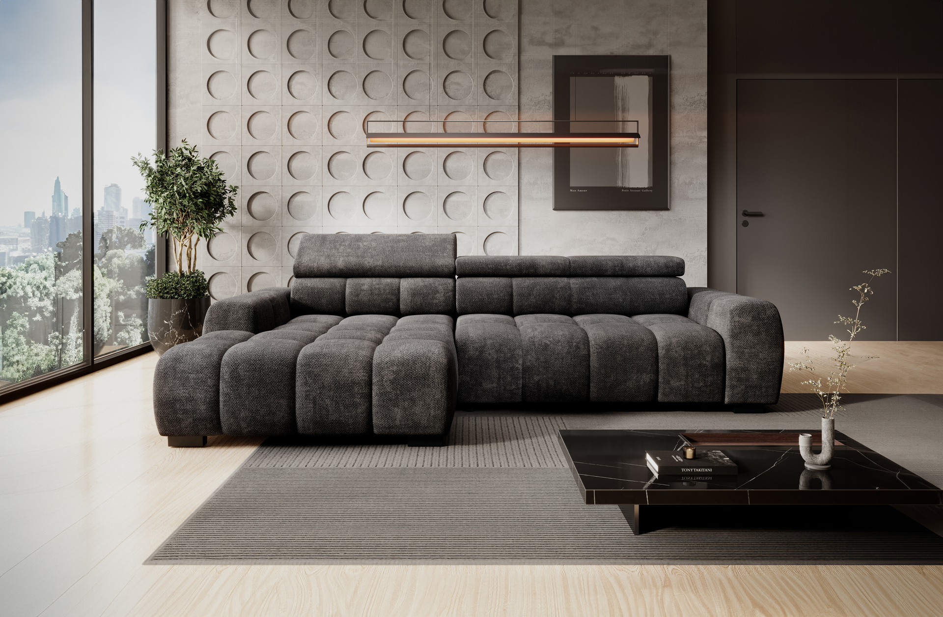 Inovationi Ecksofa Bucky Anthrazit Kopfstütze manuell verstellbar Sitzeinheit motorisch verstellbar Gestell Ottomane links Inovationi Ecksofa Bucky Anthrazit Kopfstütze manuell verstellbar Sitzeinheit motorisch verstellbar Gestell Ottomane links