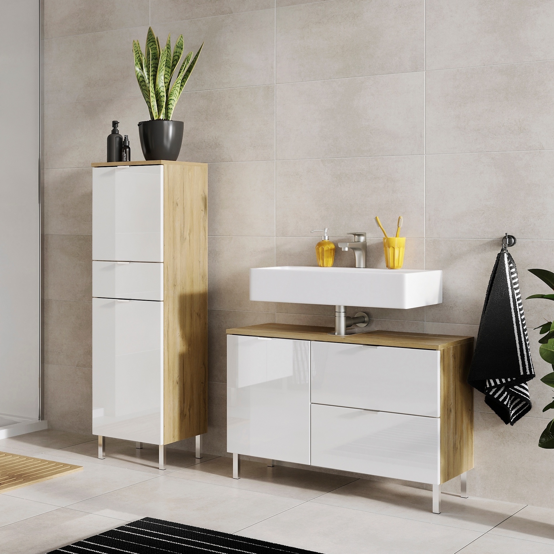 Paul Phillip Badmöbel-Set Mauresa 2-teilig Weiß 34*60*97 Paul Phillip Badmöbel-Set Mauresa 2-teilig Weiß 34*60*97