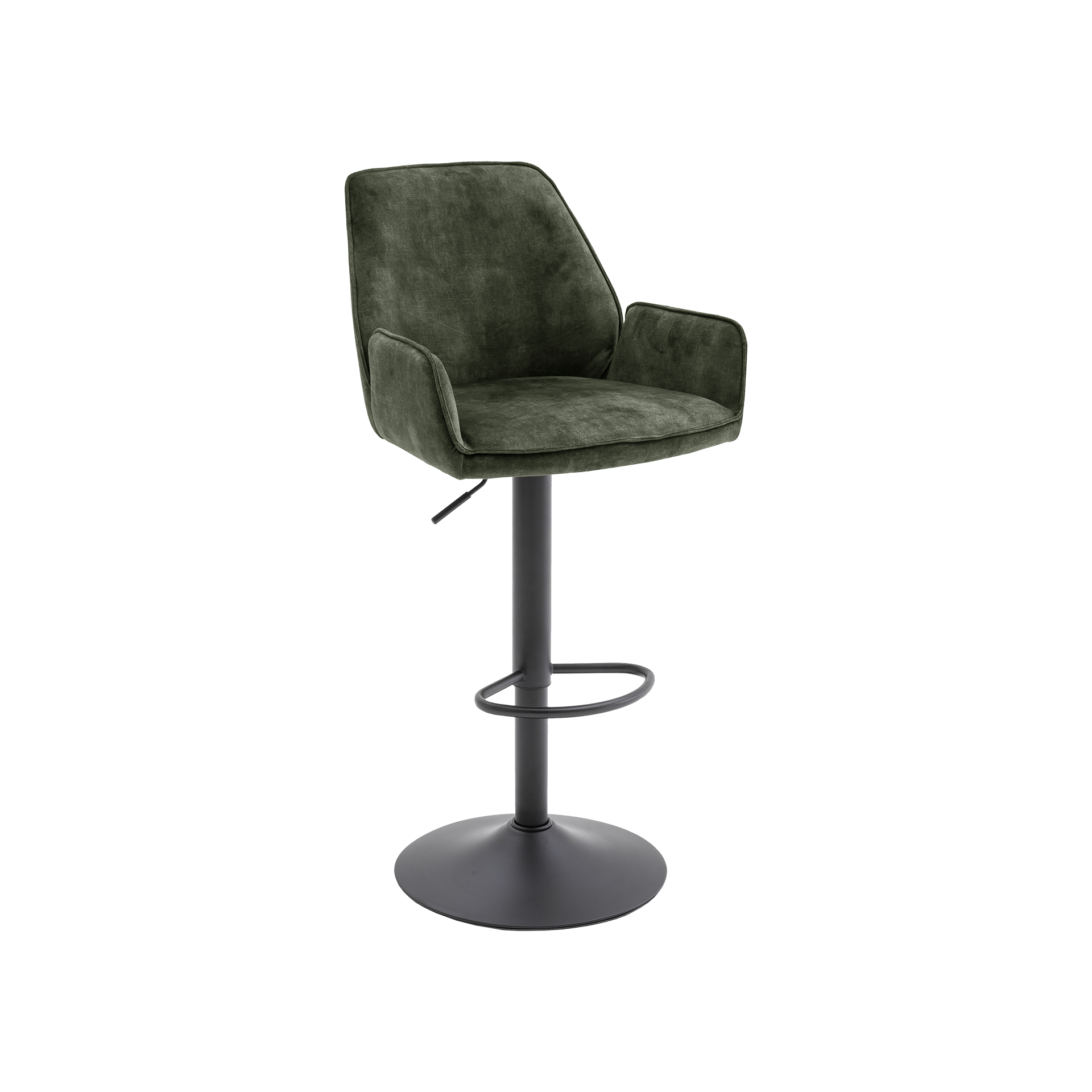 Barhocker Otis Bezug Vintage Velour-Optik Olive, Gestell Schwarz Matt lackiert