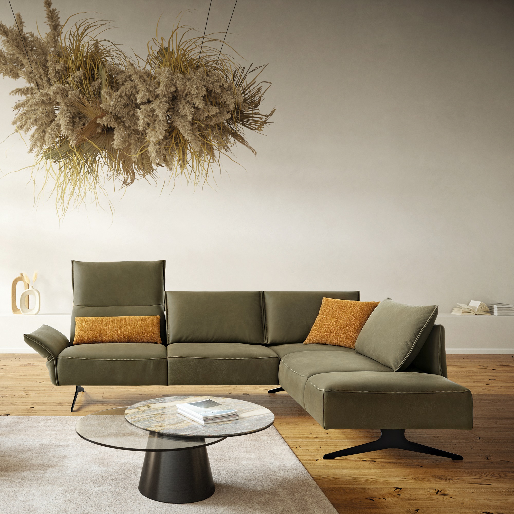 Koinor Ecksofa Vico Leder Grün Rücken und Armlehne verstellbar