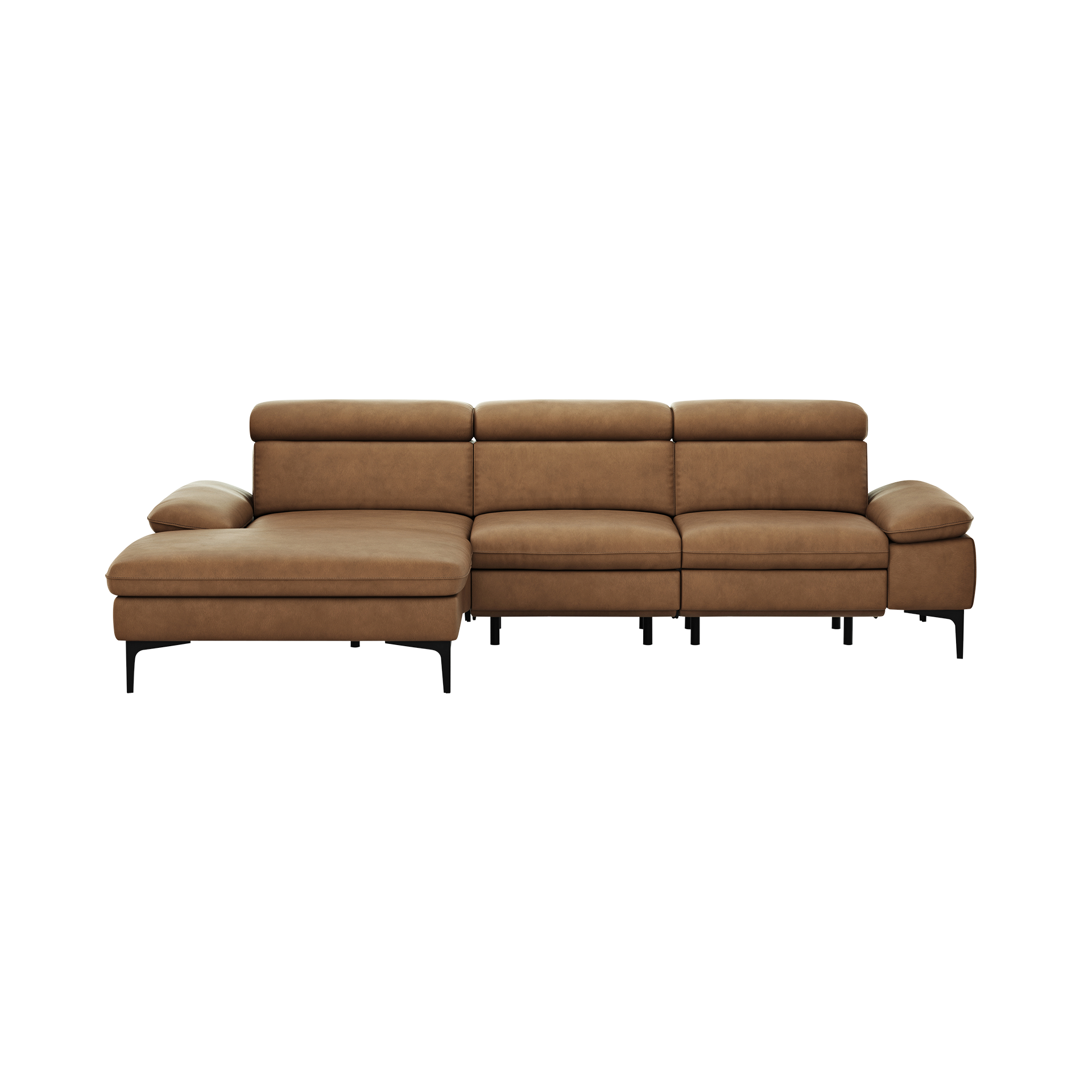 Global wohnen Ecksofa Felipa Leder Retro Cognac Rücken echt, Kopfteilverstellung, Relaxfunktion motorisch, Armlehne verstellbar