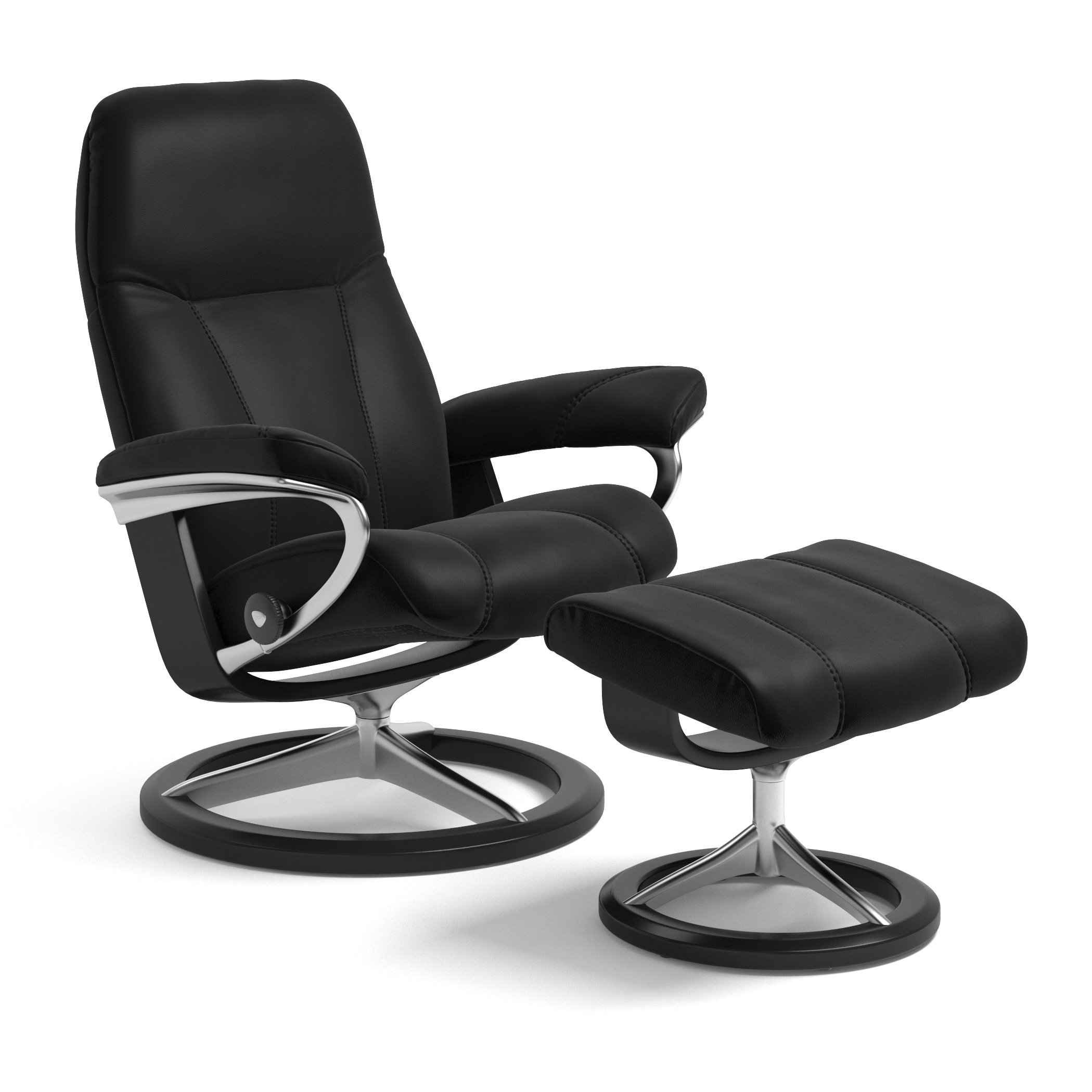 Stressless Relaxsessel mit Hocker Consul M Signature M Fuß Holz Schwarz 05 Bezug Leder Batick 19 Black Gestell Alu poliert 40 Stressless Relaxsessel mit Hocker Consul M Signature M Fuß Holz Schwarz 05 Bezug Leder Batick 19 Black Gestell Alu poliert 40