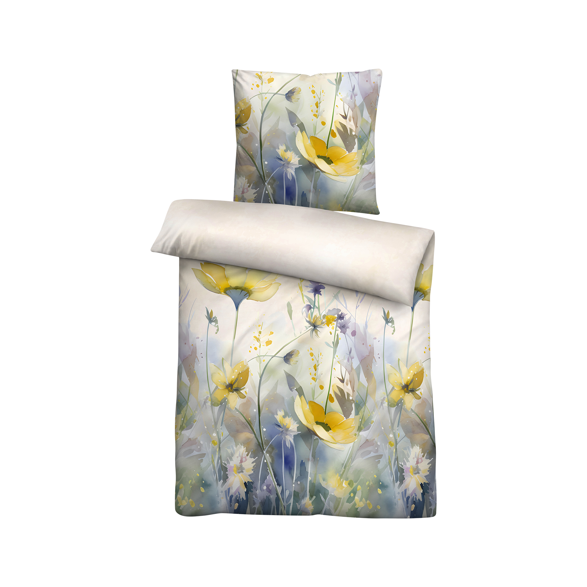 Satin Bettwäsche Wildblumen Perlmutt 135x200cm