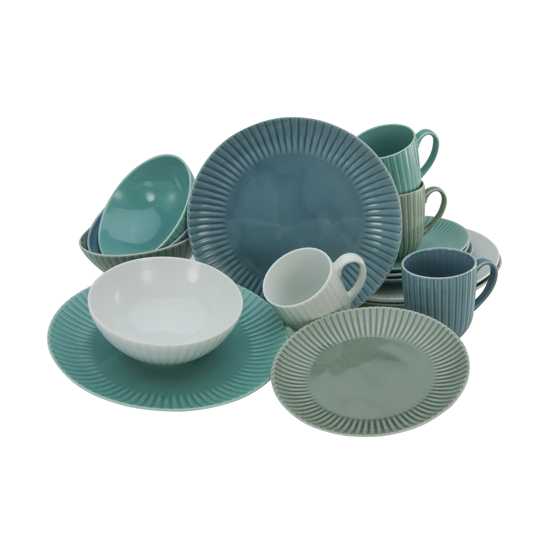Geschirr-Set Allegra 16-teilig Weiss, Stein, Petrol, Blau Geschirr-Set Allegra 16-teilig Weiss, Stein, Petrol, Blau