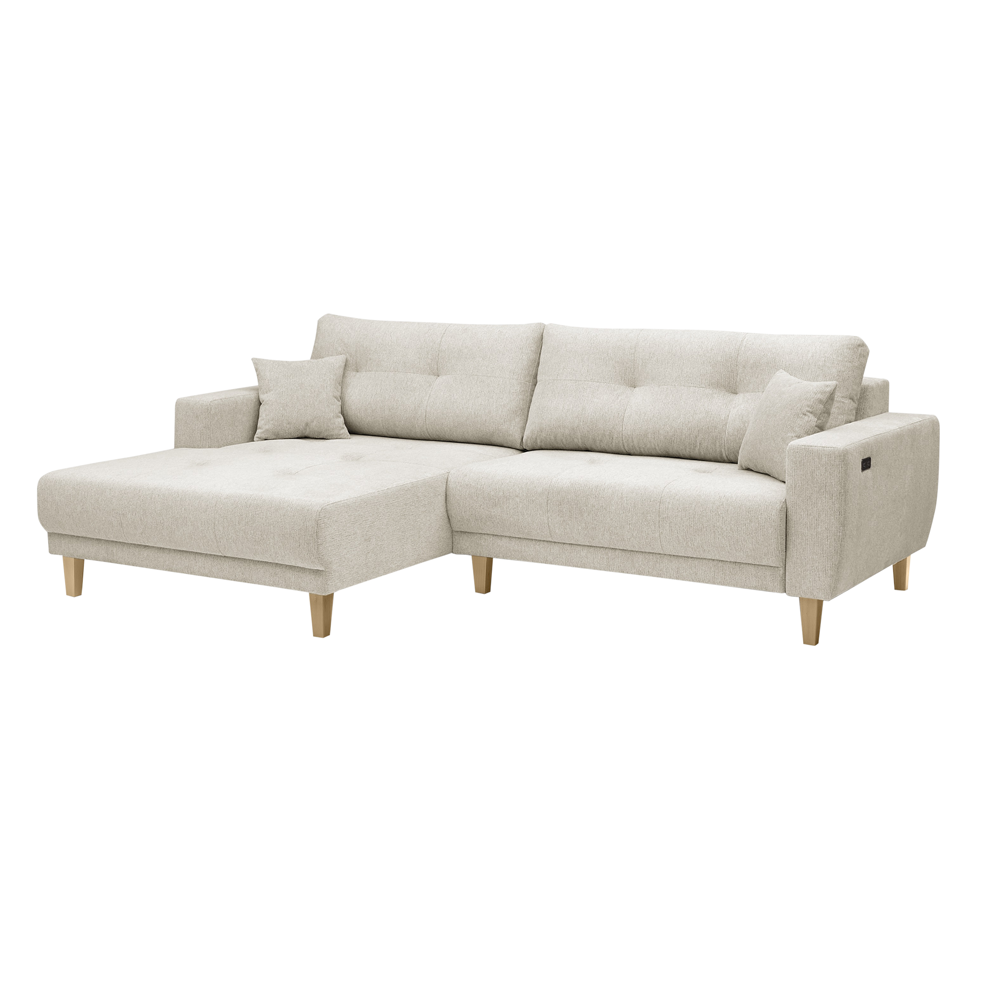 Ecksofa Halina Beige Sitztiefe motorisch verstellbar Ottomane links Ecksofa Halina Beige Sitztiefe motorisch verstellbar Ottomane links