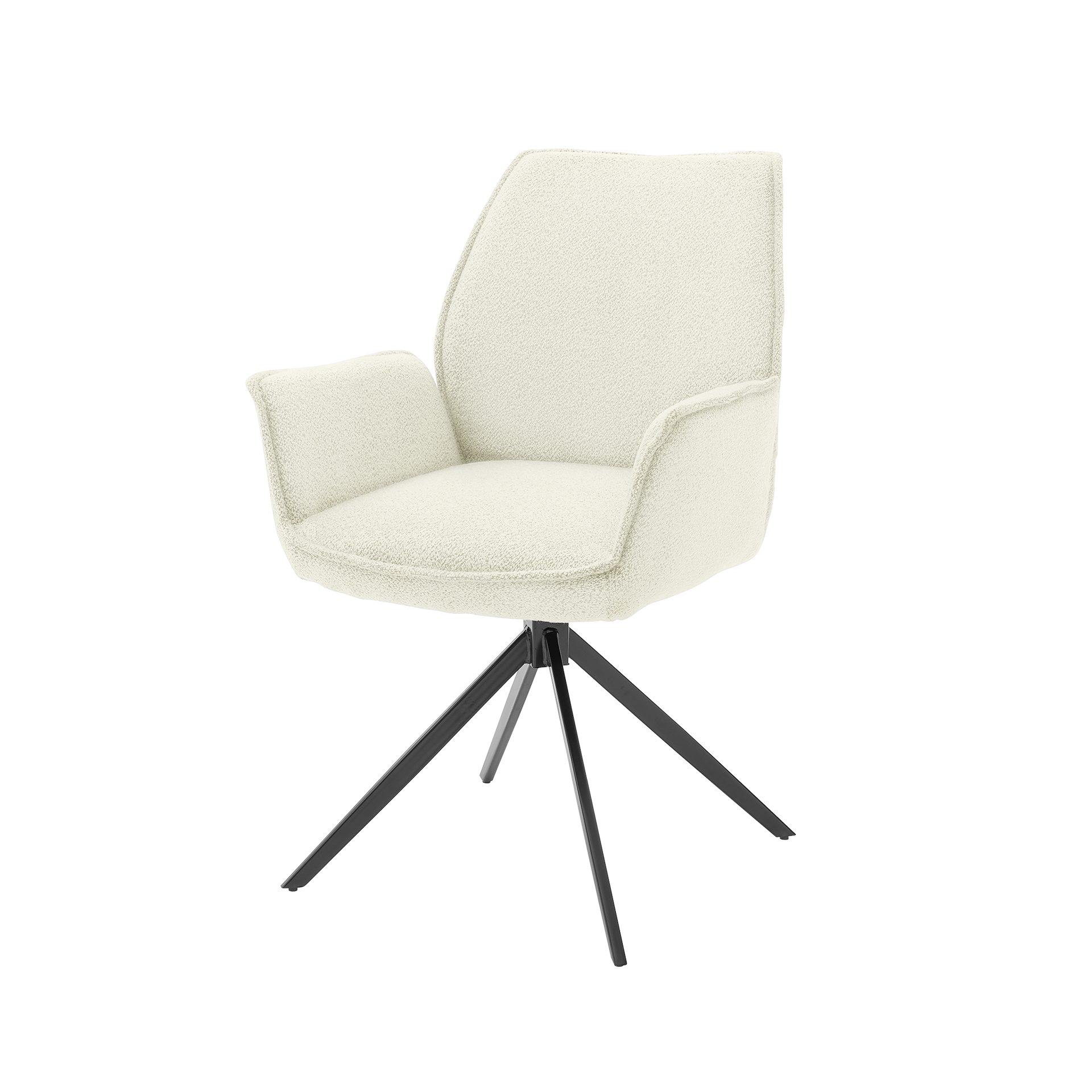Musterring Armlehnstuhl Tiama Bezug Boucle Alpine Ivory Gestell Stativgestell Eisen Schwarz - 180°Drehbar mit Rückholfunktion Musterring Armlehnstuhl Tiama Bezug Boucle Alpine Ivory Gestell Stativgestell Eisen Schwarz - 180°Drehbar mit Rückholfunktion