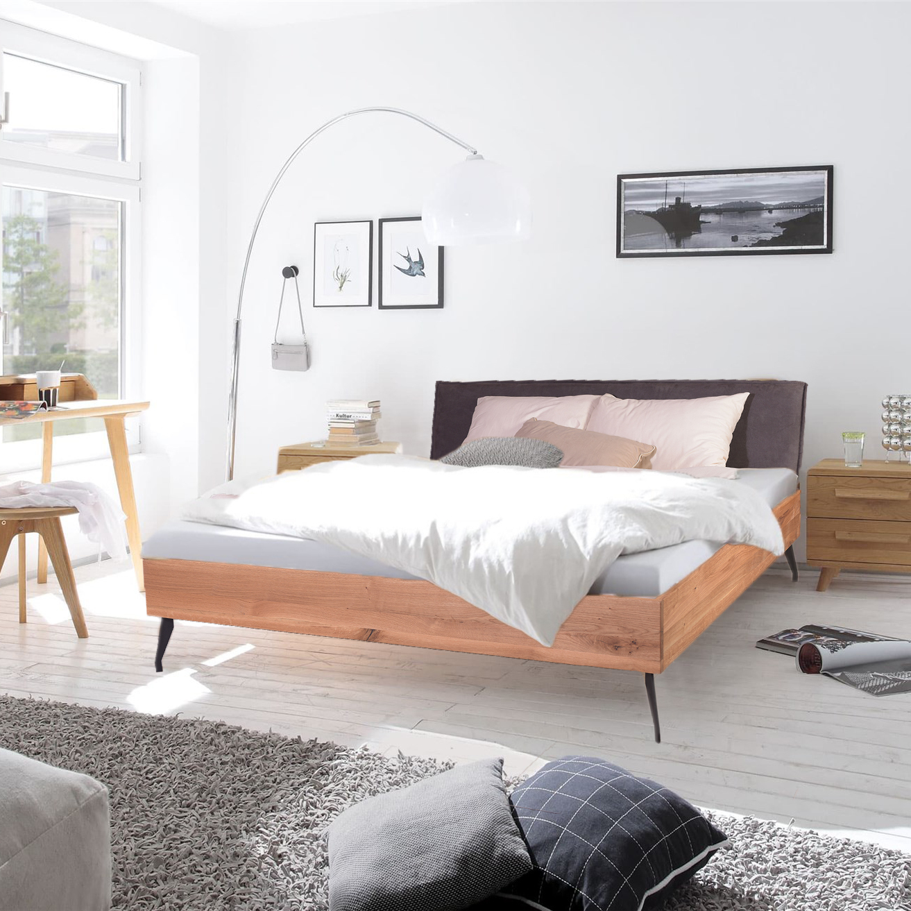 Spilker Bett Göteberg Kopfteil Dark Grey Gestell Eiche massiv Fuß Dark Black 140x200 cm Spilker Bett Göteberg Kopfteil Dark Grey Gestell Eiche massiv Fuß Dark Black 140x200 cm